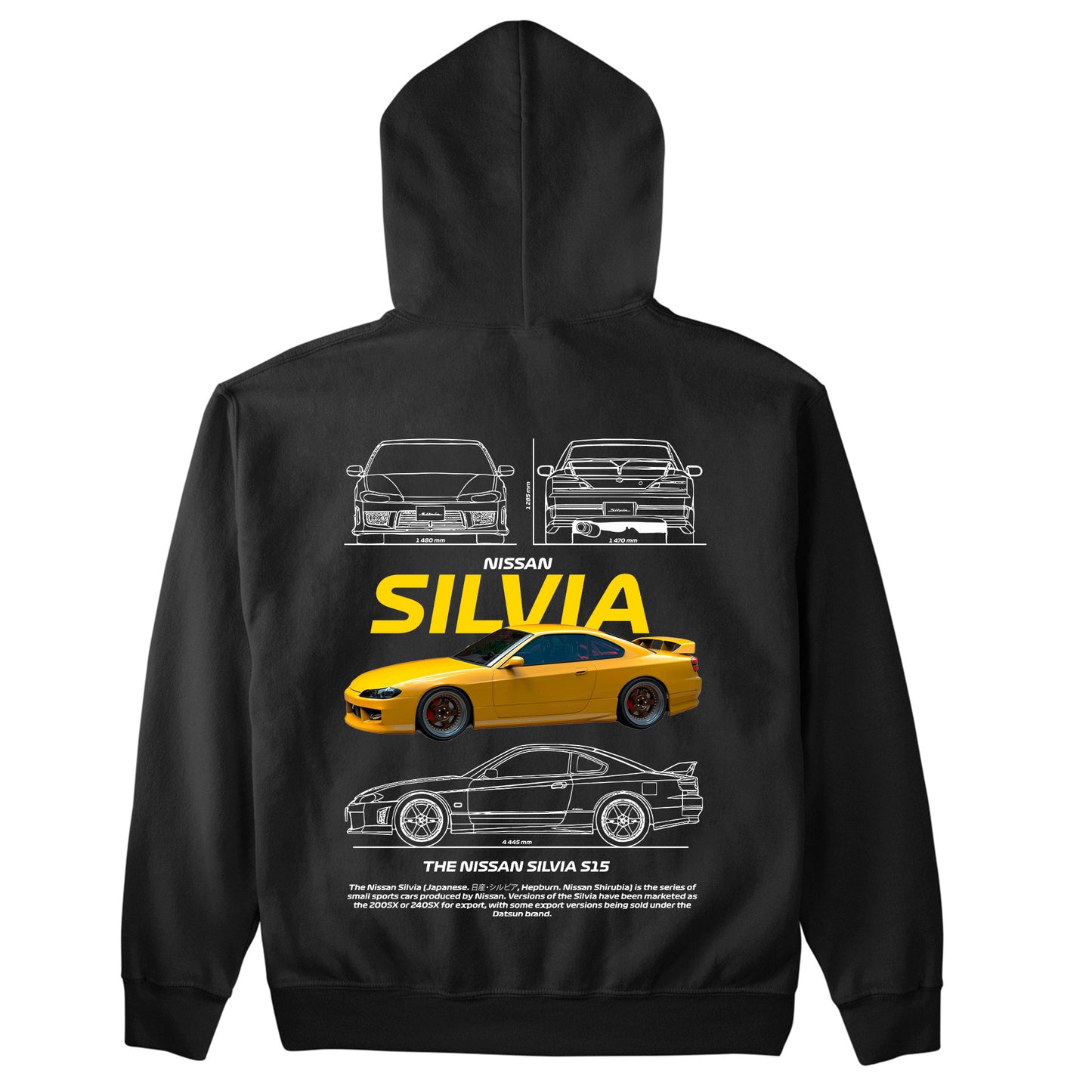 Moletom Básico Com Capuz Unissex Nissan Silvia Amarillo VERSION S15 WHITE-PRETO