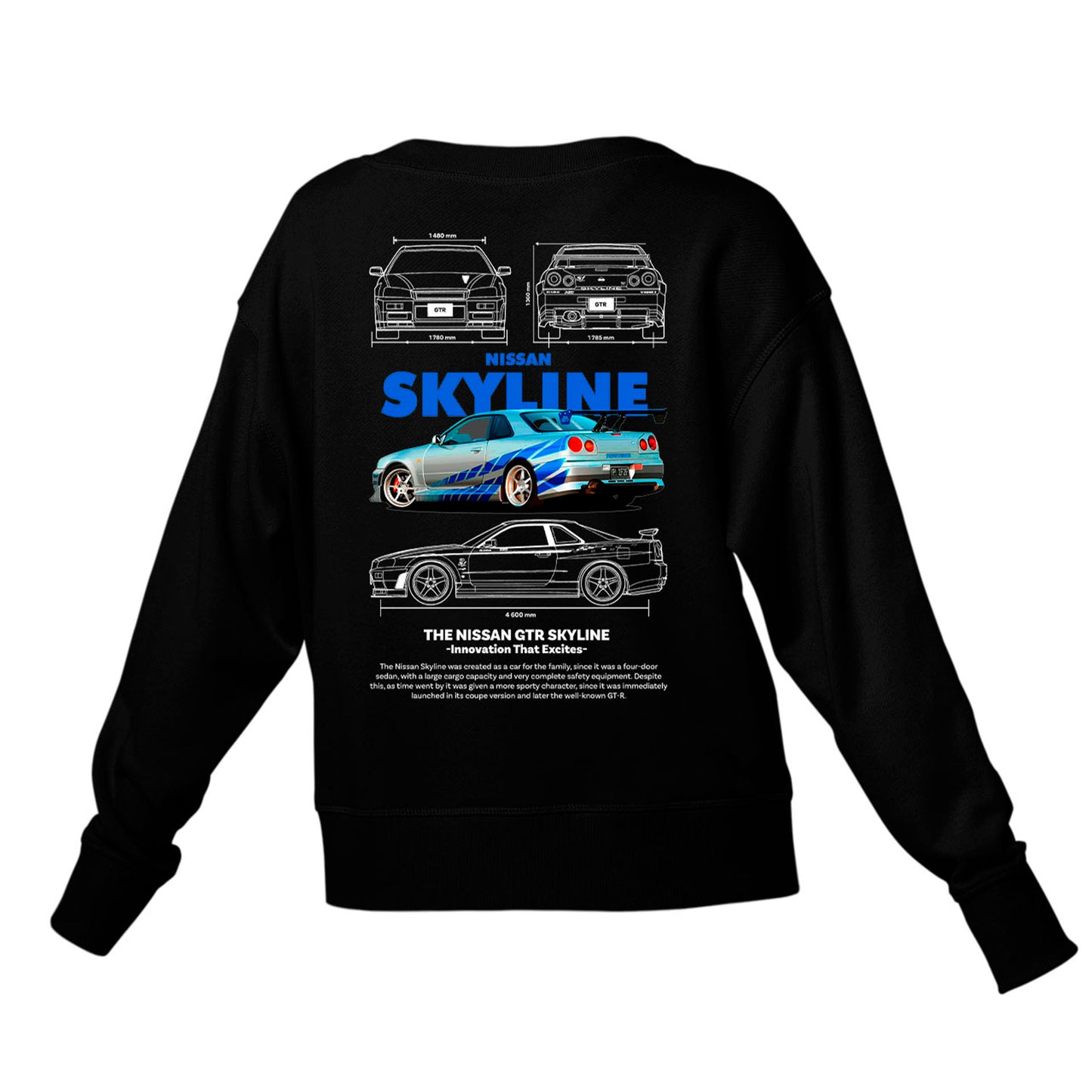 Moletom Gola Redonda Unissex Nissan GTR Skyle R34 4 -2TEMPLATE WHITE-PRETO