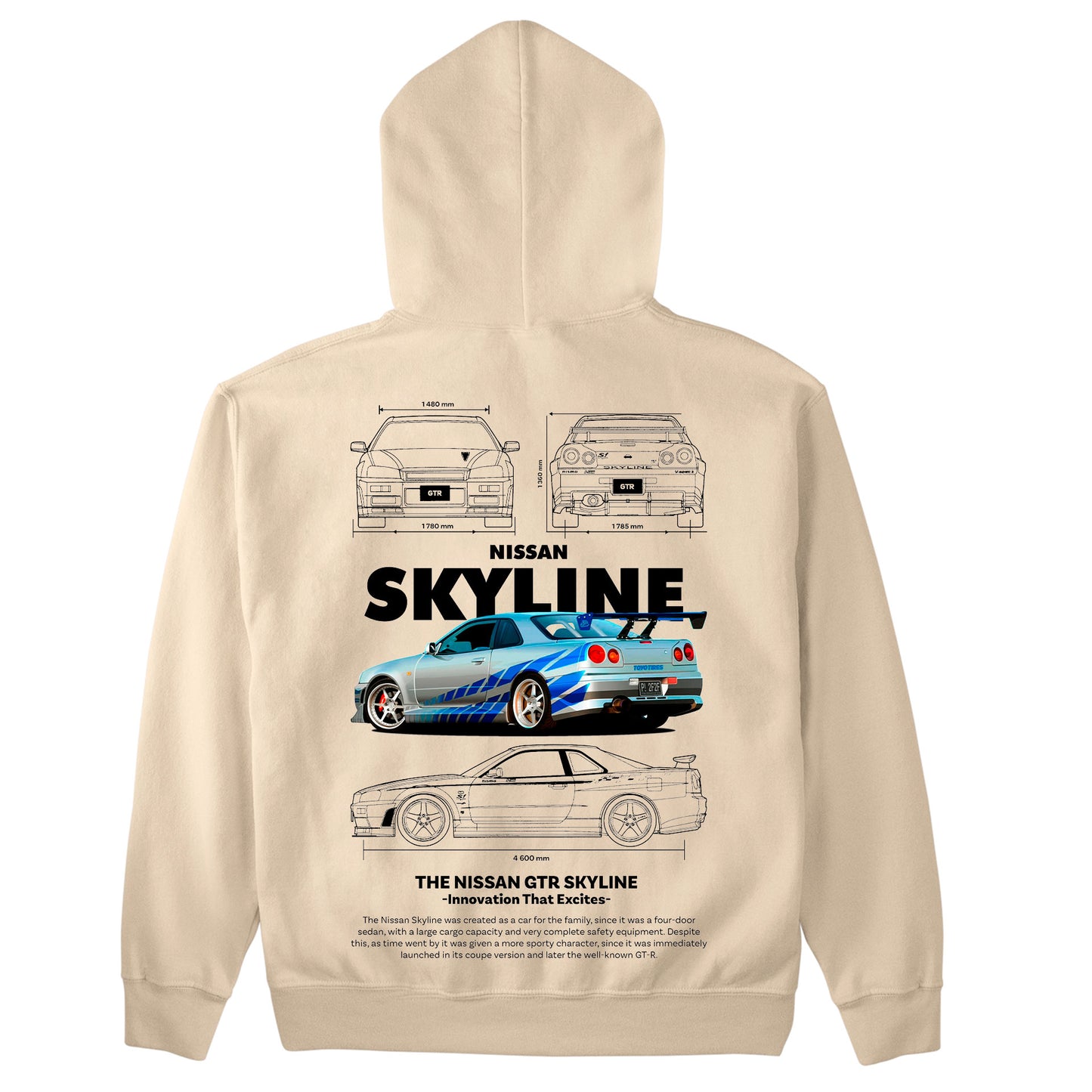 Moletom Básico Com Capuz Unissex Nissan GTR SKYLE R34 4 -2TEMPLATE white-PEROLA