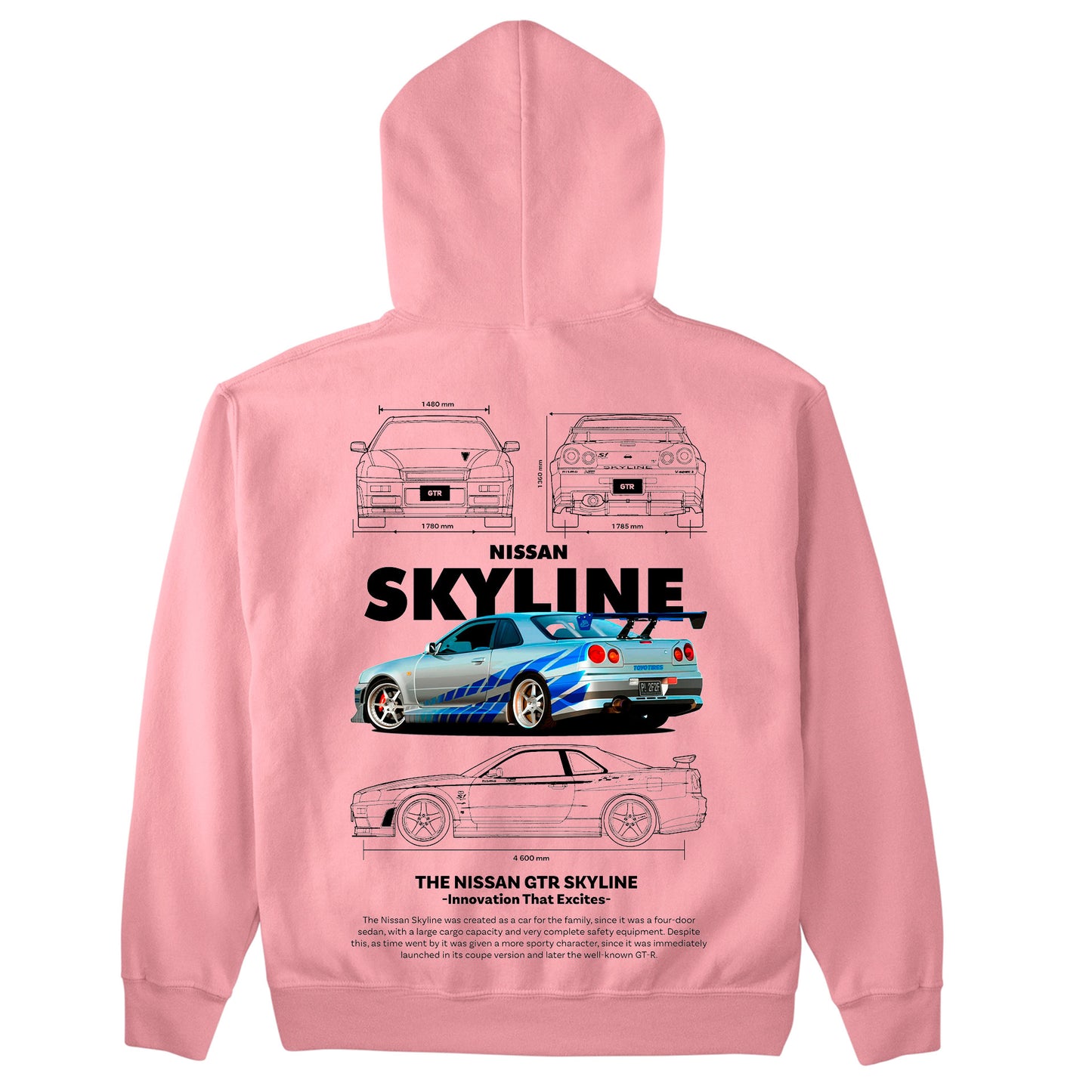 Moletom Básico Com Capuz Unissex Nissan GTR SKYLE R34 4 -2TEMPLATE white-ROSA BEBE