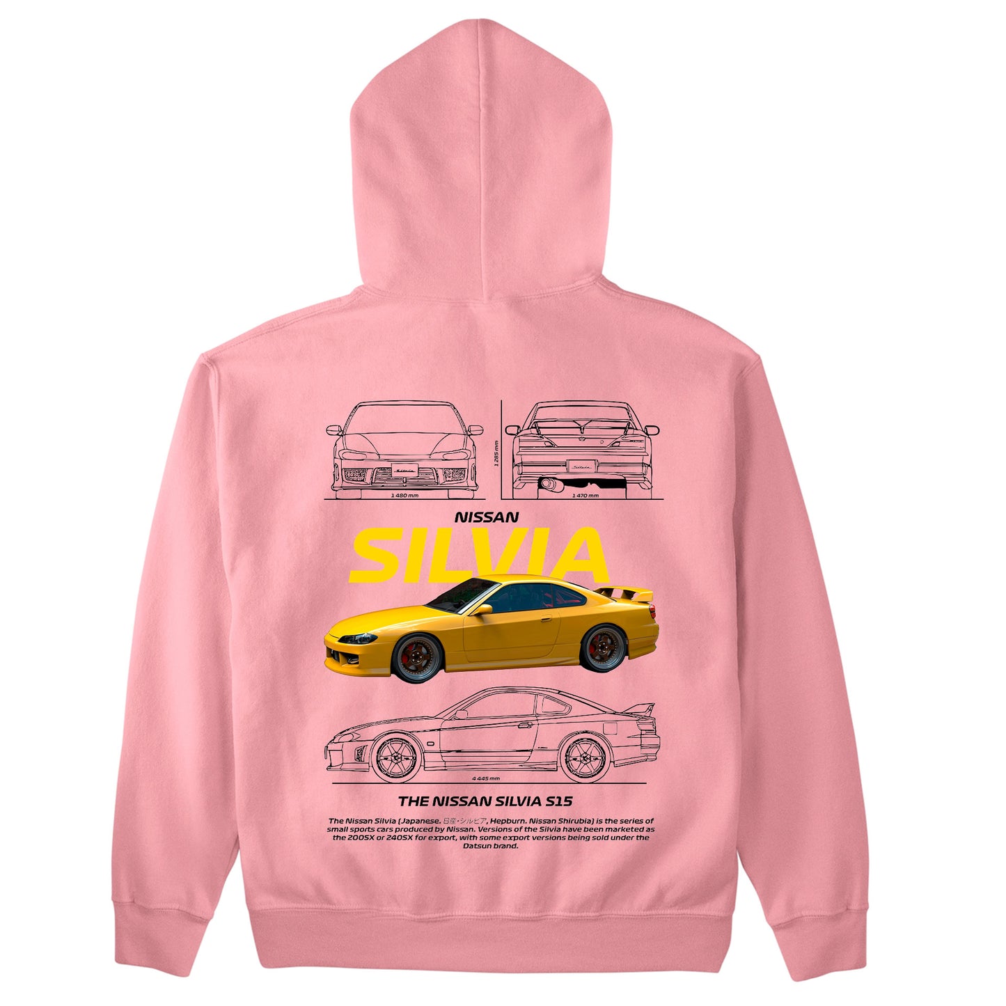 Moletom Básico Com Capuz Unissex Nissan Silvia Amarillo VERSION S15 WHITE-ROSA BEBE