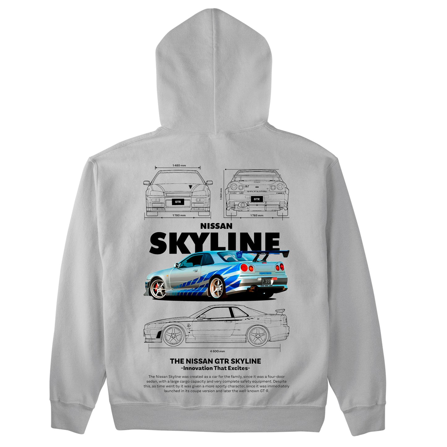 Moletom Básico Com Capuz Unissex Nissan GTR SKYLE R34 4 -2TEMPLATE white-CINZA