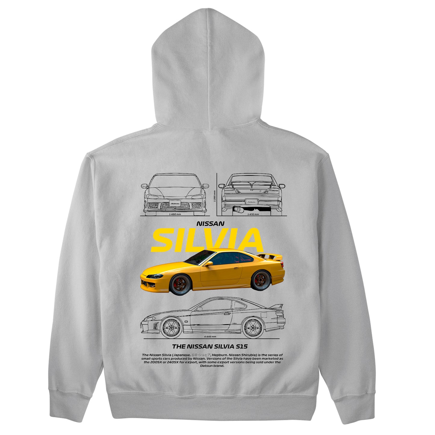 Moletom Básico Com Capuz Unissex Nissan Silvia Amarillo VERSION S15 WHITE-CINZA