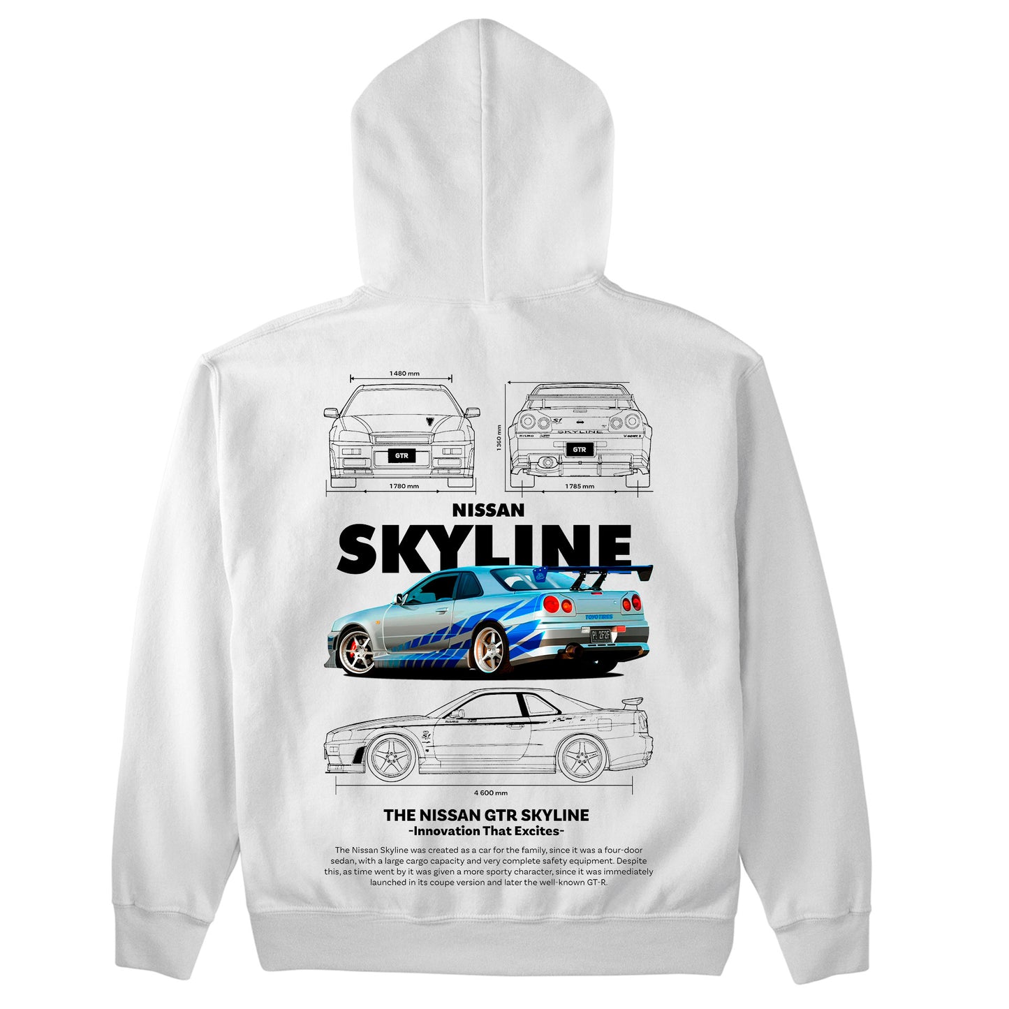Moletom Básico Com Capuz Unissex Nissan GTR SKYLE R34 4 -2TEMPLATE white-BRANCO