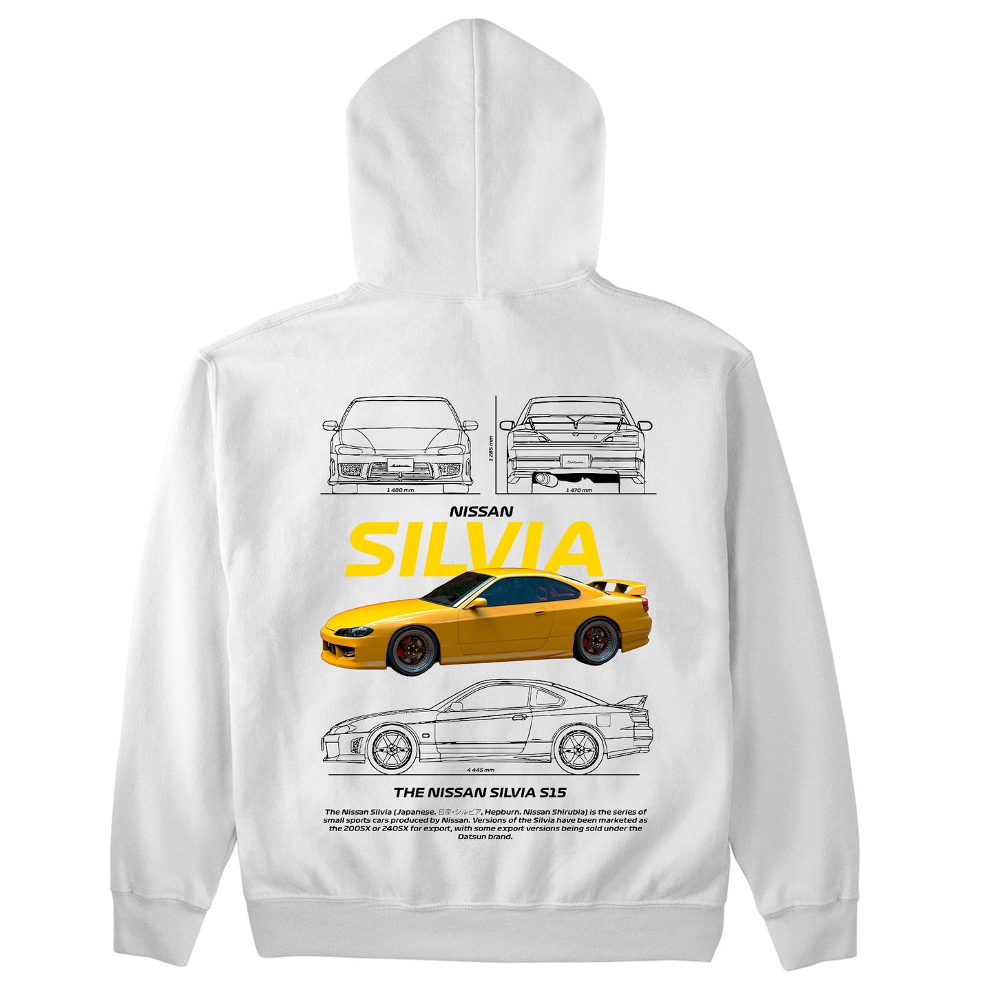 Moletom Básico Com Capuz Unissex Nissan Silvia Amarillo VERSION S15 WHITE-BRANCO