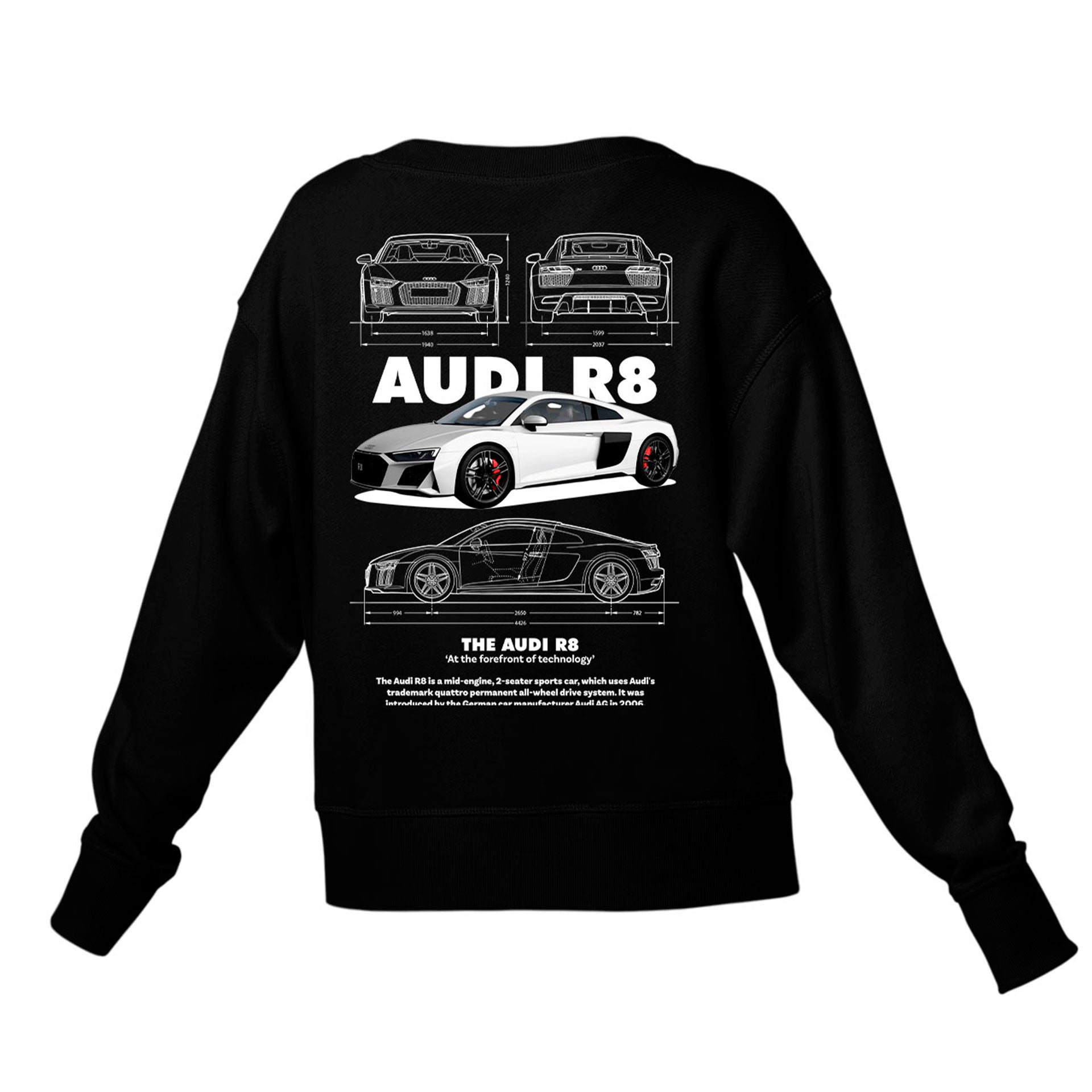 Moletom Gola Redonda Unissex Audi R8 Preto