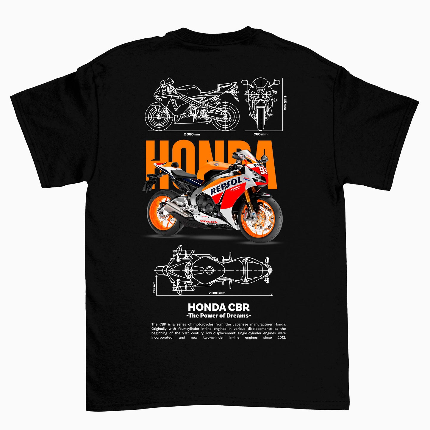Camiseta Básica Unissex Honda CBR Template PNG white