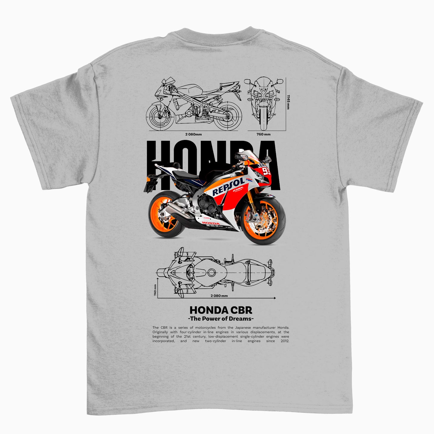 Camiseta Básica Unissex Honda CBR Template PNG white