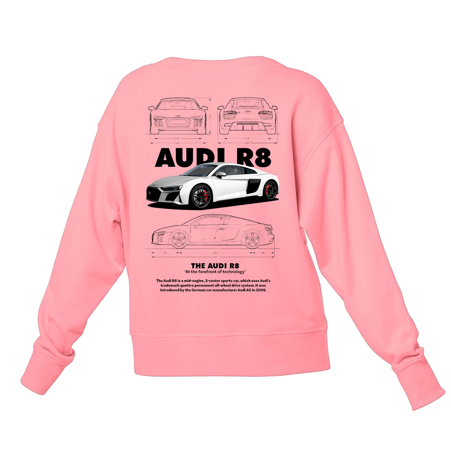 Moletom Gola Redonda Unissex Audi R8 Rosa Bebê