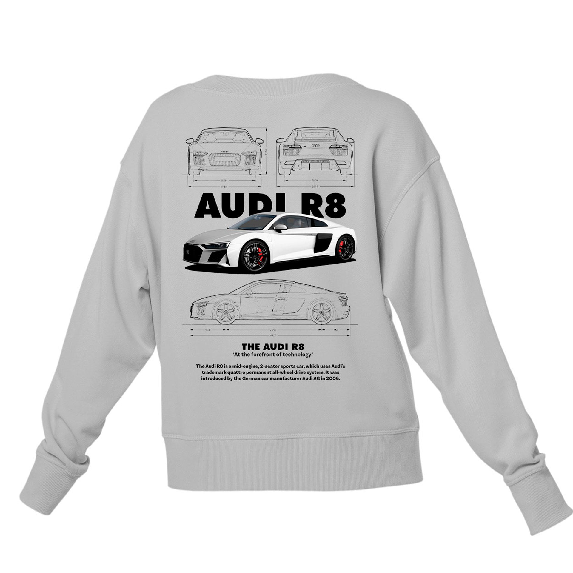 Moletom Gola Redonda Unissex Audi R8 Cinza