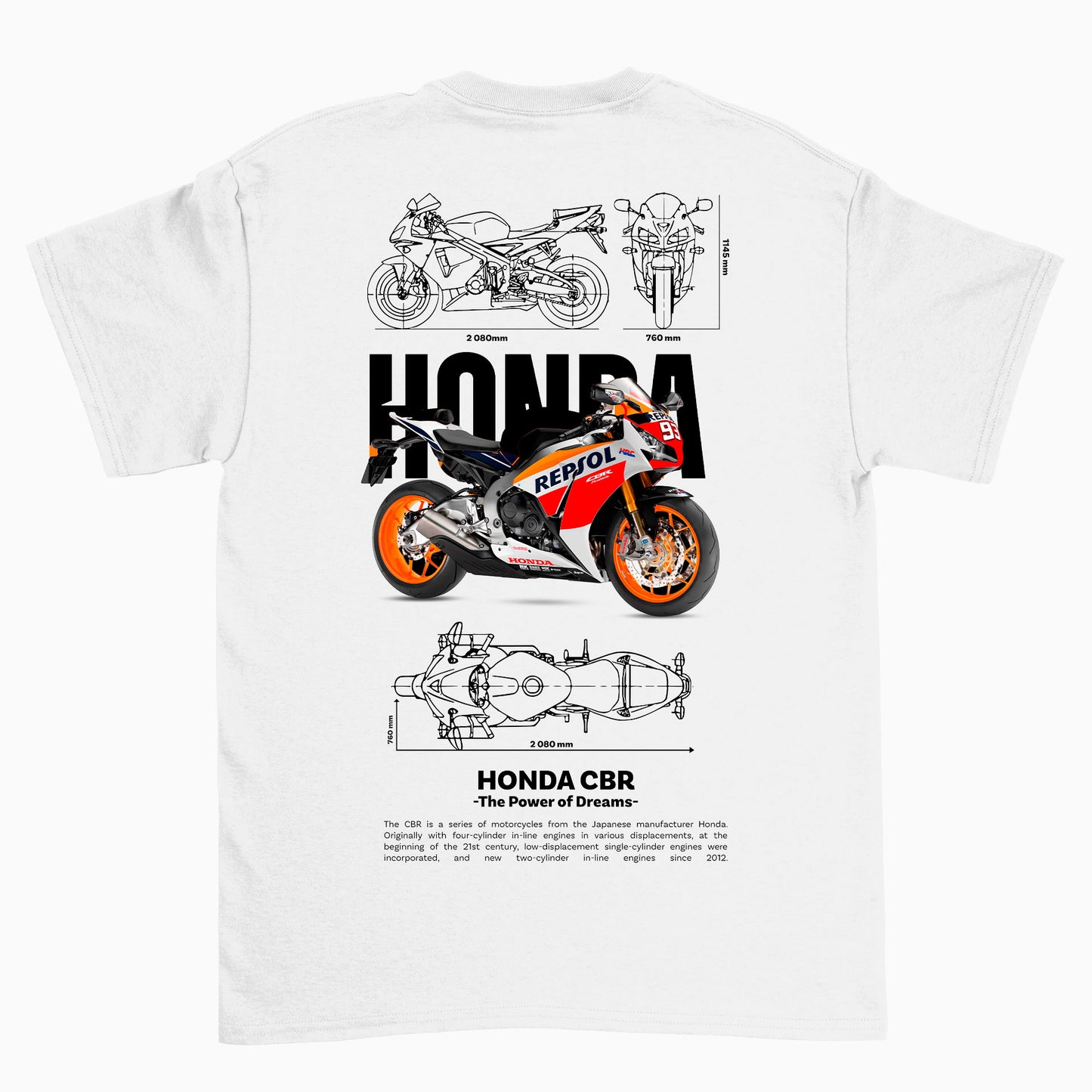 Camiseta Básica Unissex Honda CBR Template PNG white
