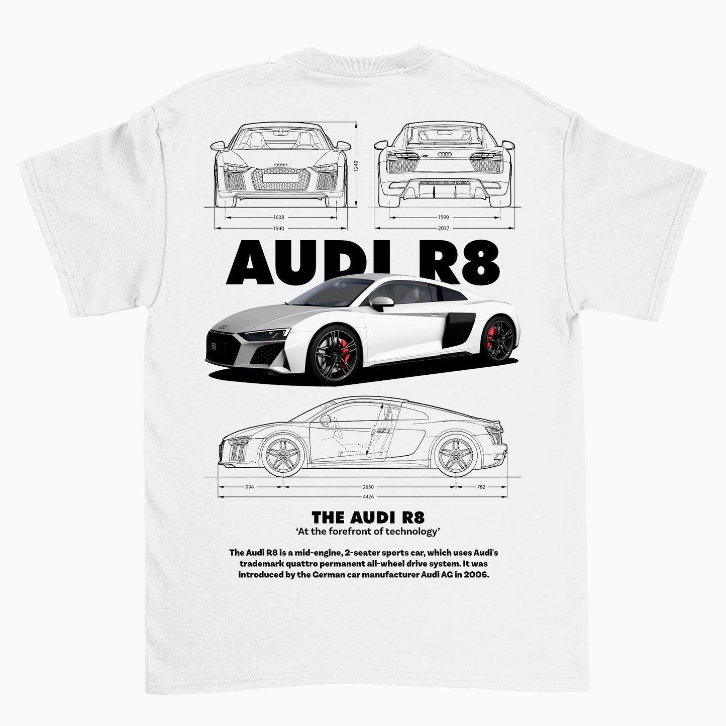 Camiseta Básica Unissex AUDI R8 - Branco