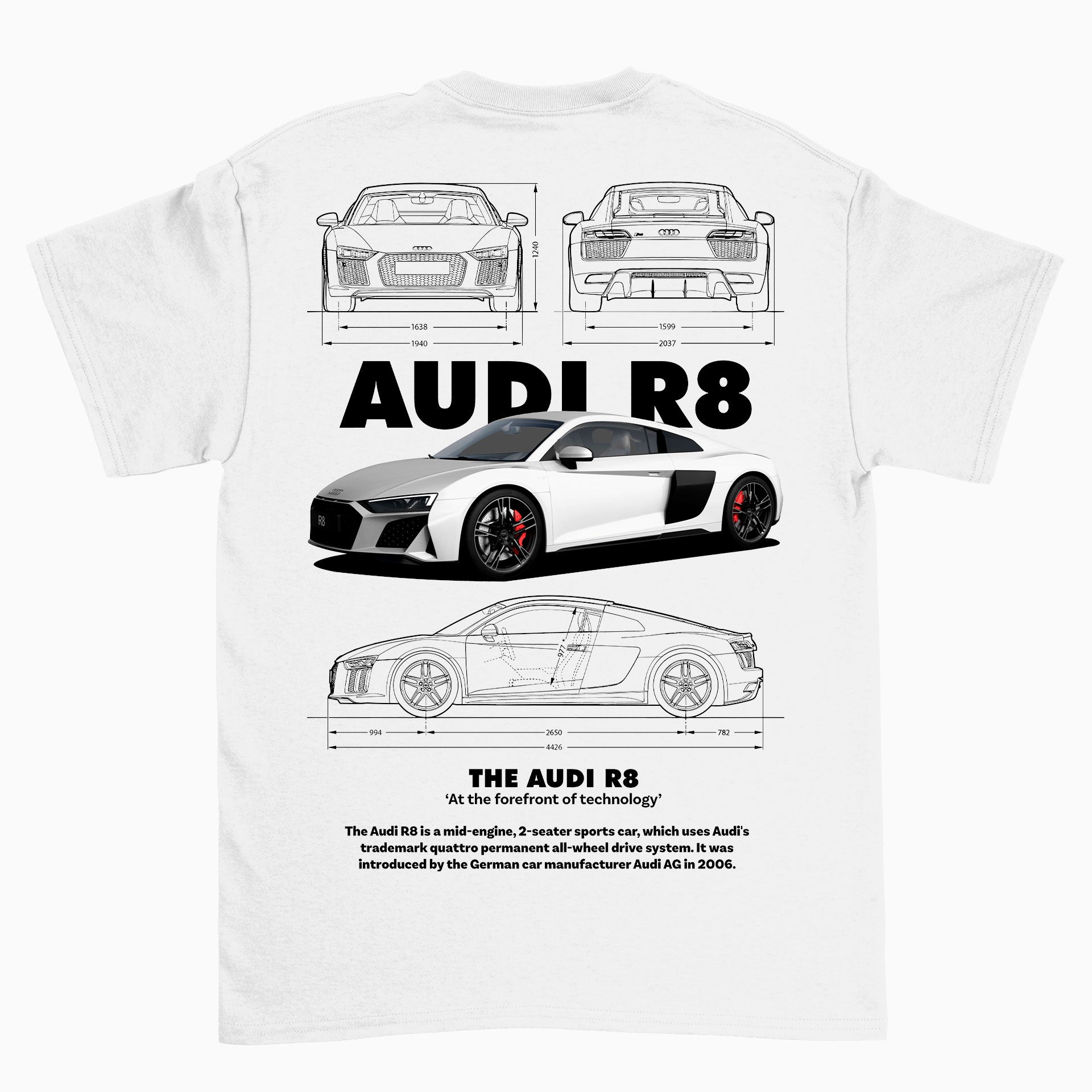 Camiseta Básica Unissex AUDI R8 - Branco
