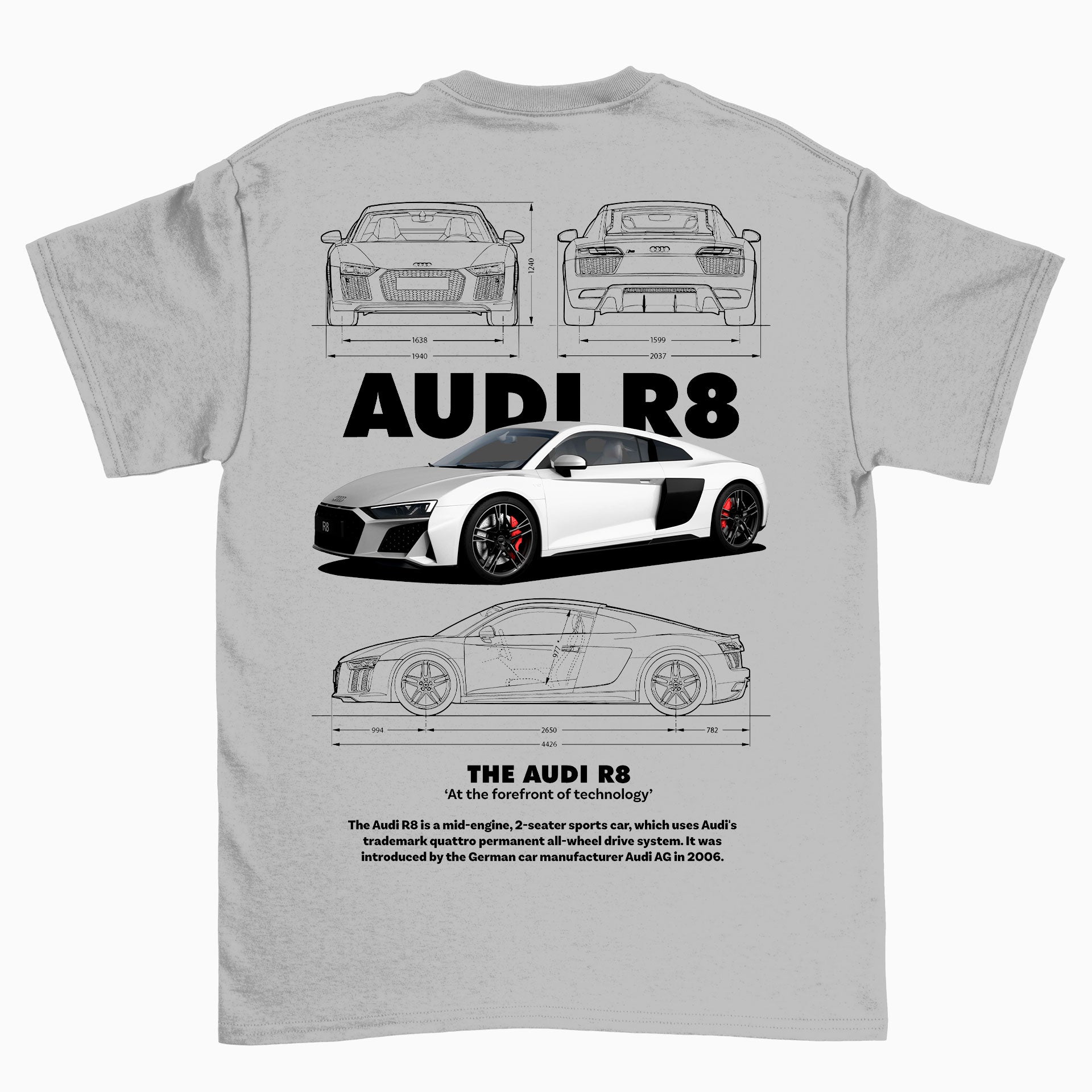 Camiseta Básica Unissex AUDI R8 - Cinza