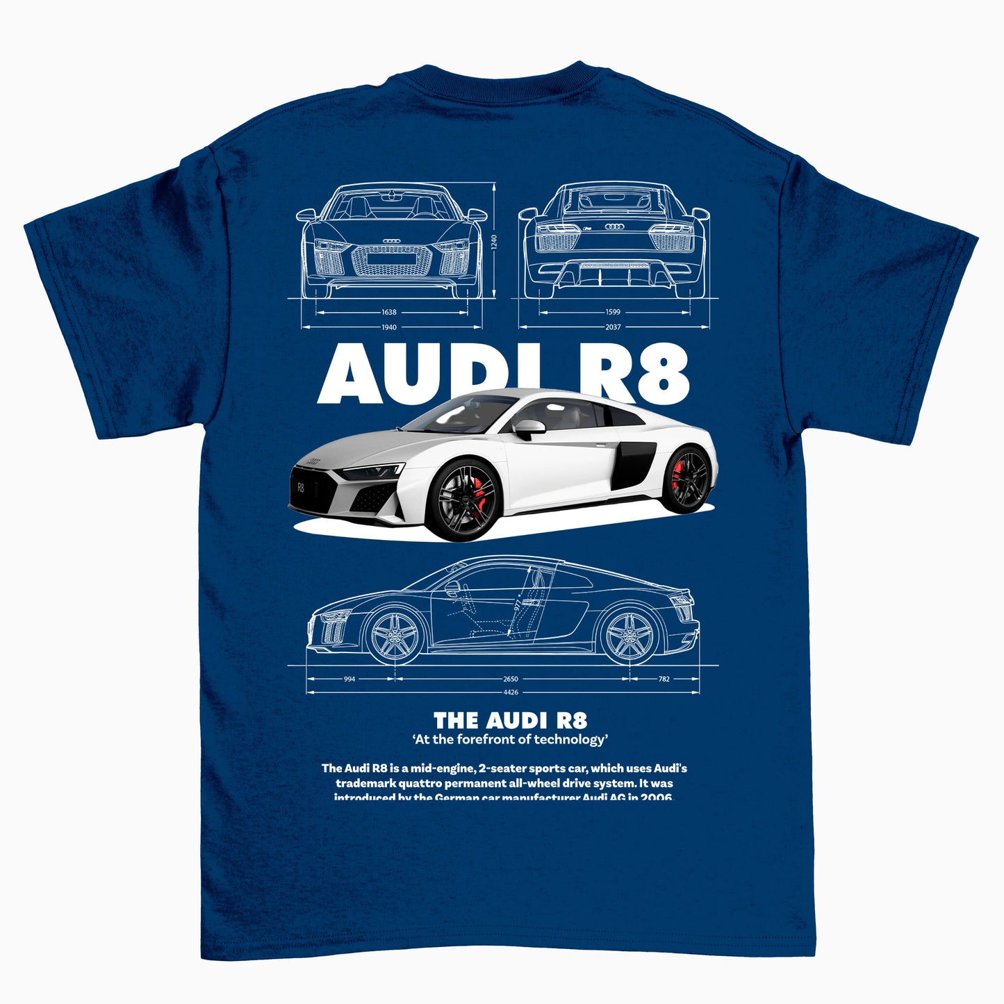 Camiseta Básica Unissex AUDI R8 - Azul-Marinho