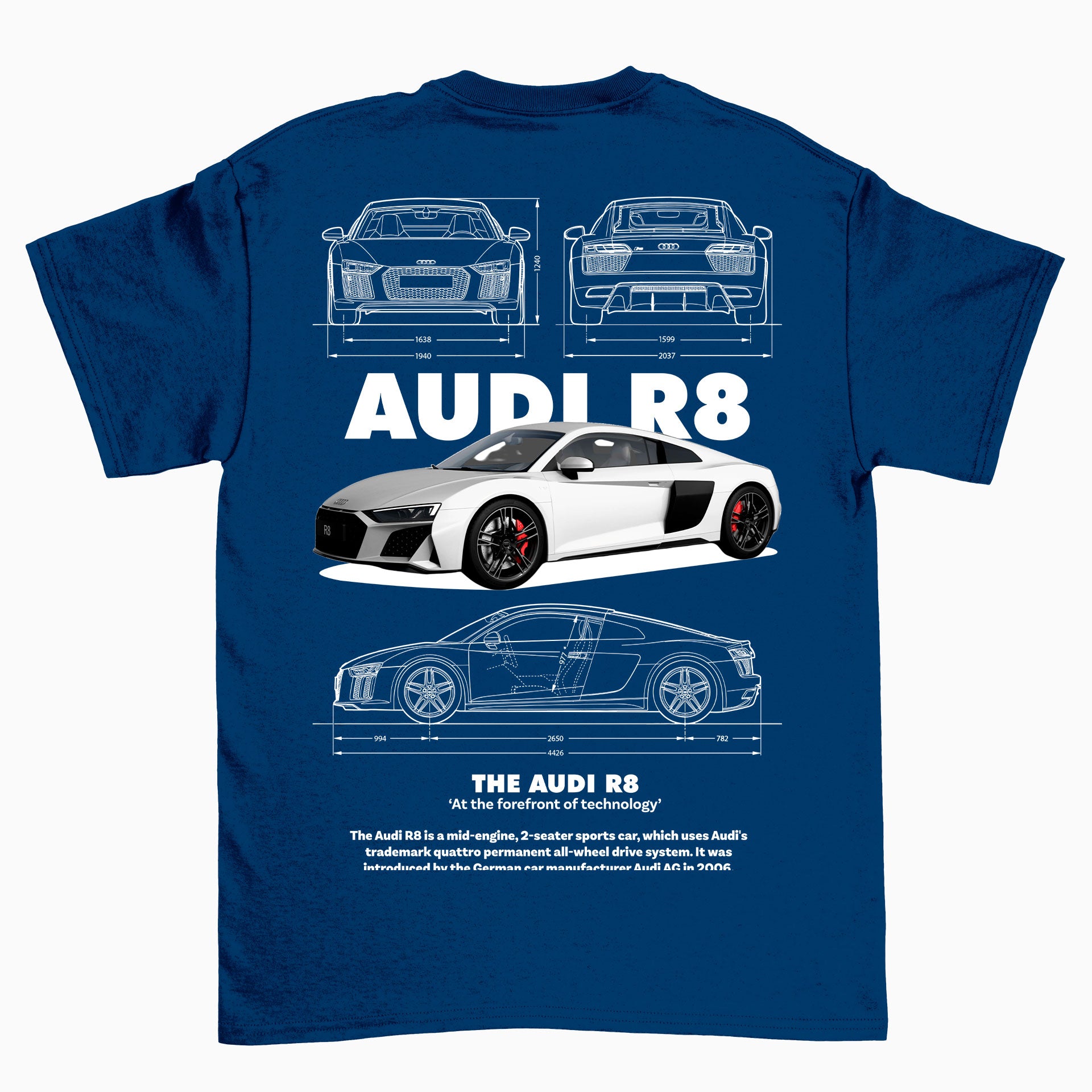Camiseta Básica Unissex AUDI R8 - Azul-Marinho