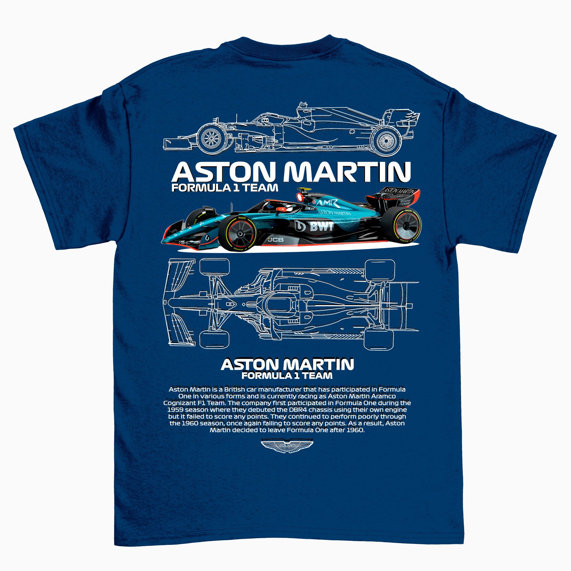 Camiseta Básica Unissex Aston Martin Fórmula 1 TEAM Azul Marinho
