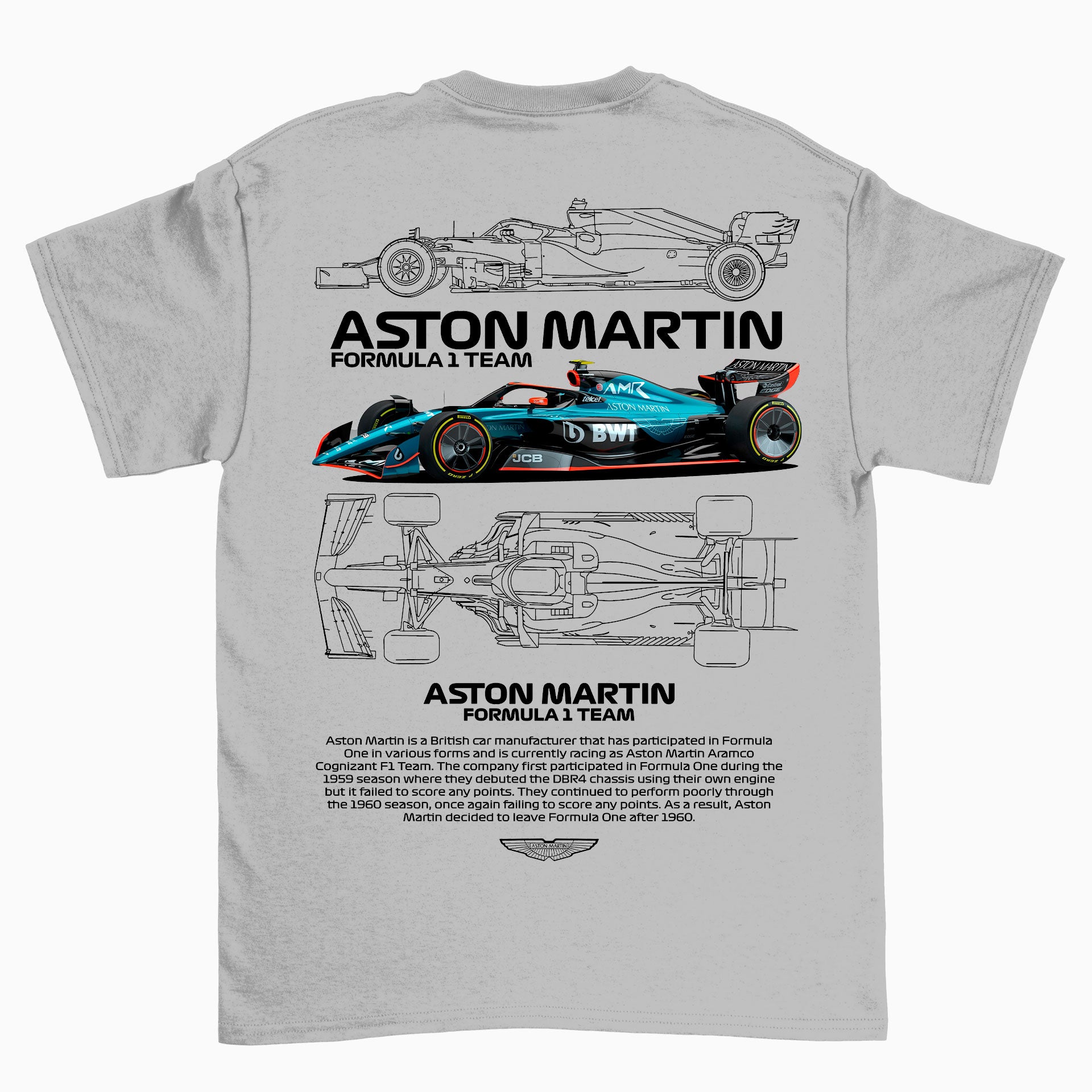 Camiseta Básica Unissex Aston Martin Fórmula 1 TEAM Cinza 