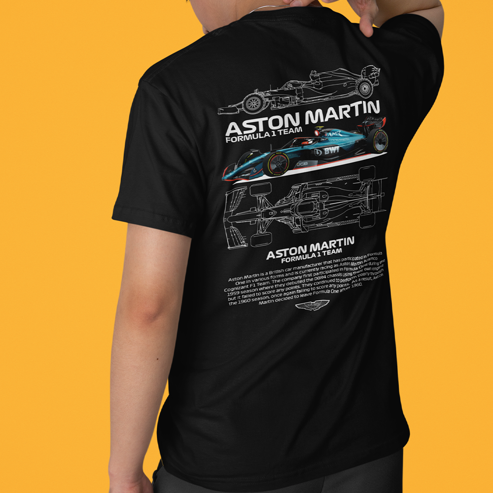 Camiseta Básica Unissex Aston Martin Fórmula 1 TEAM Preto