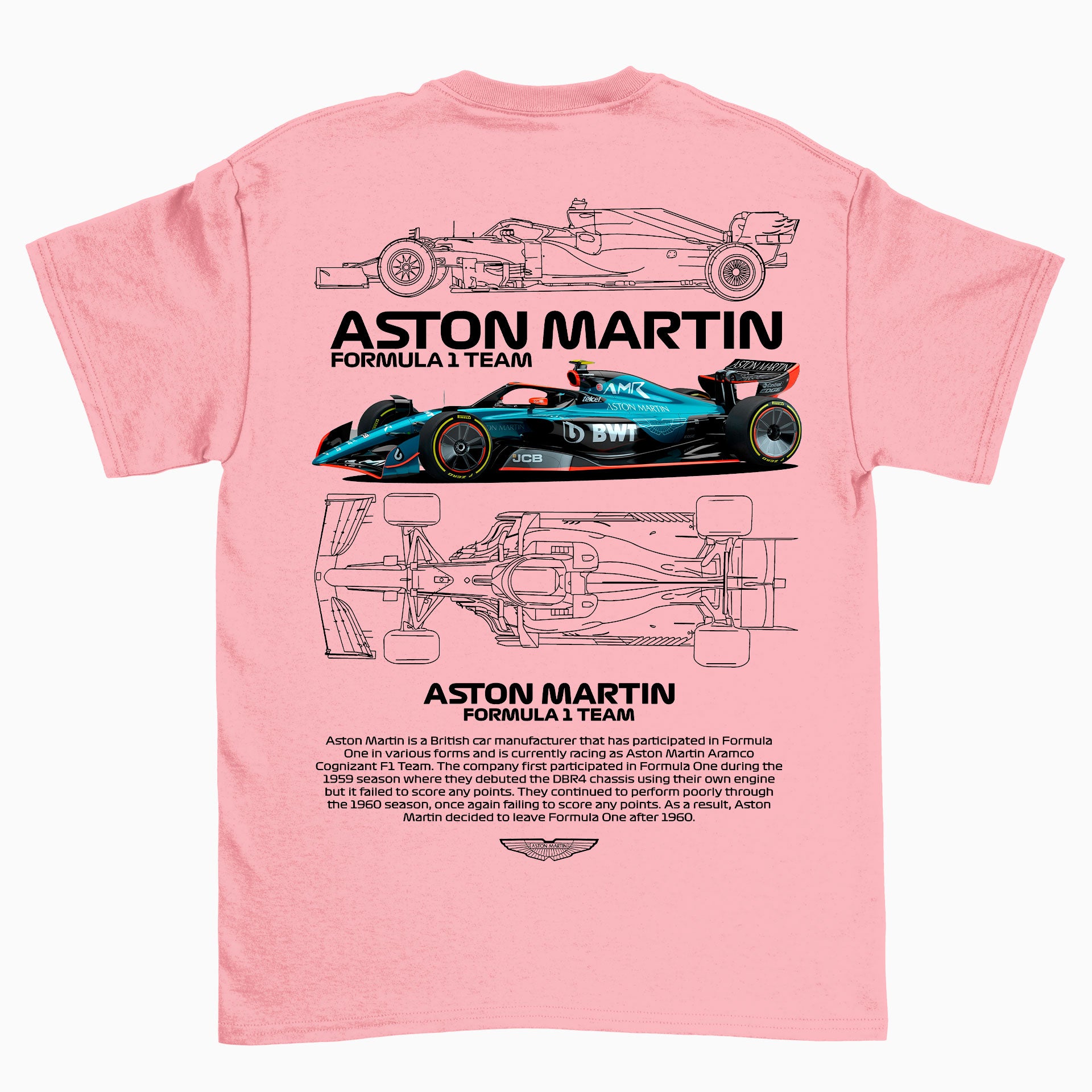 Camiseta Básica Unissex Aston Martin Fórmula 1 TEAM Rosa Bebê 