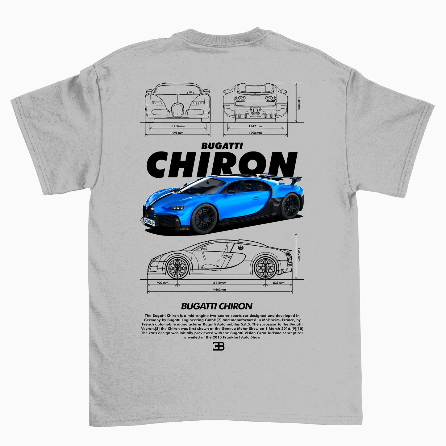 Camiseta Básica Unissex Bugatti Chiron White CINZA