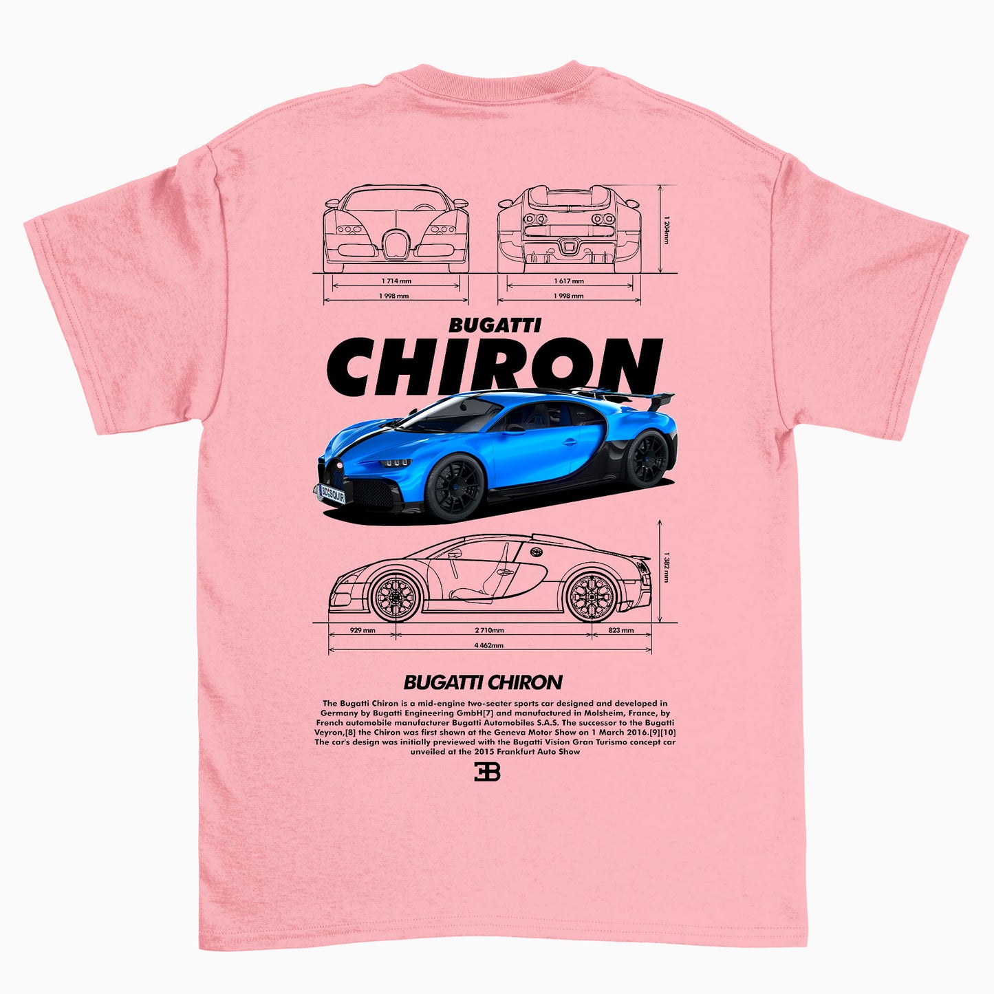 Camiseta Básica Unissex Bugatti Chiron White ROSA BEBE