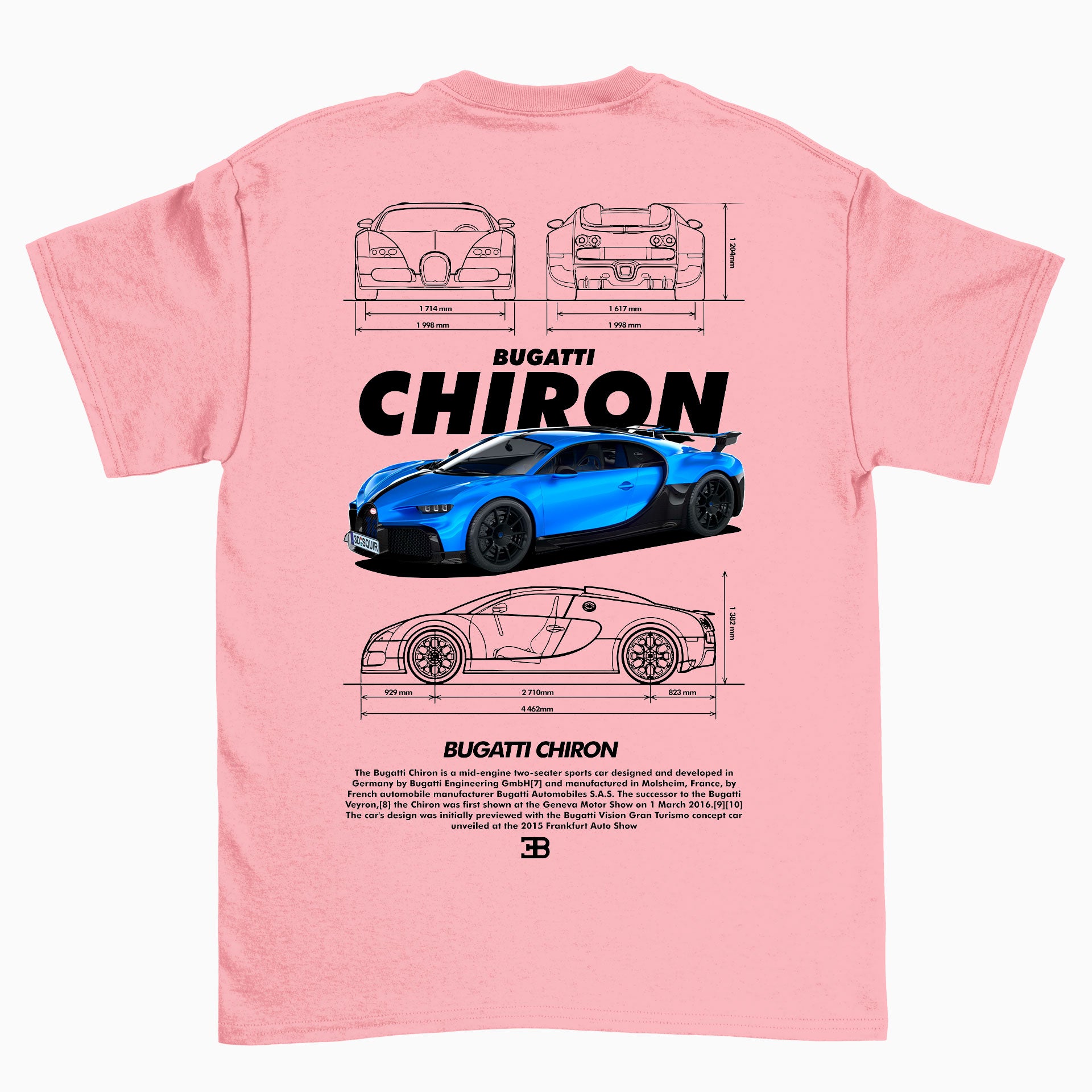 Camiseta Básica Unissex Bugatti Chiron White ROSA BEBE