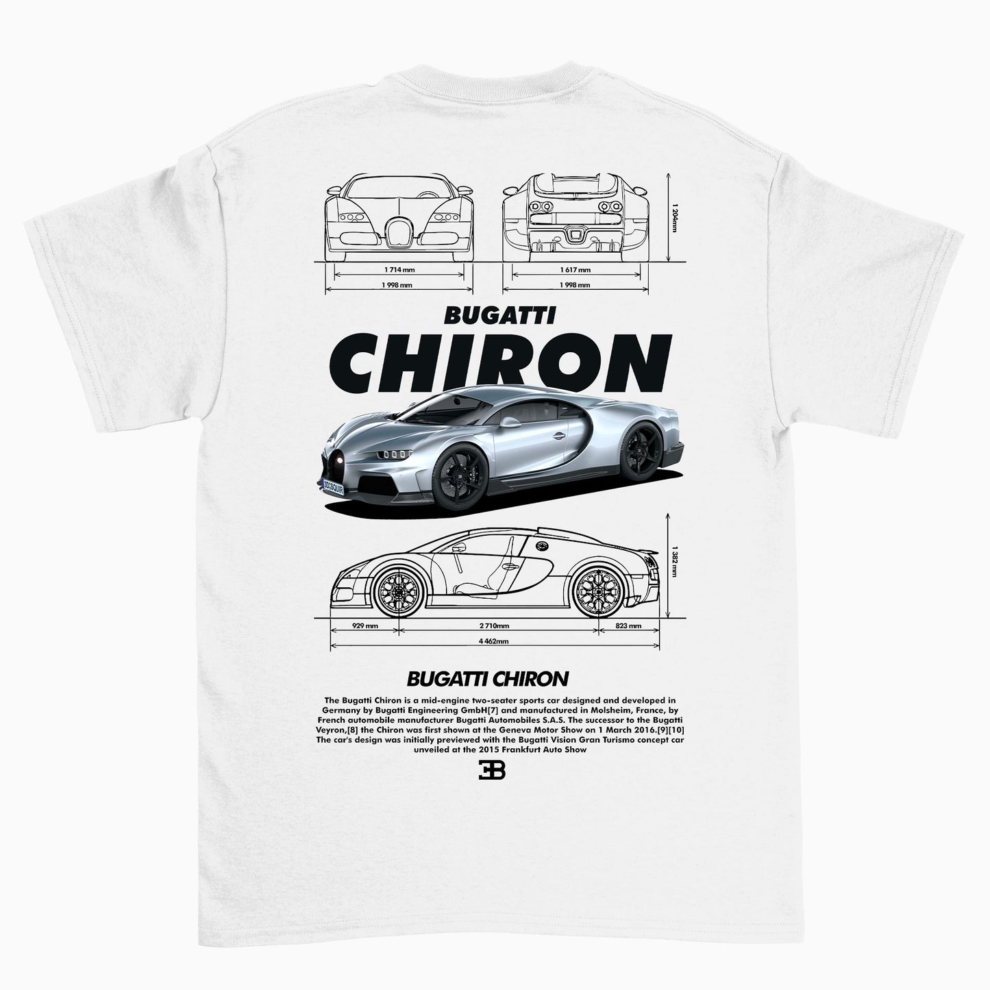 Camiseta Básica Unissex Bugatti Chiron v2 Black BRANCO