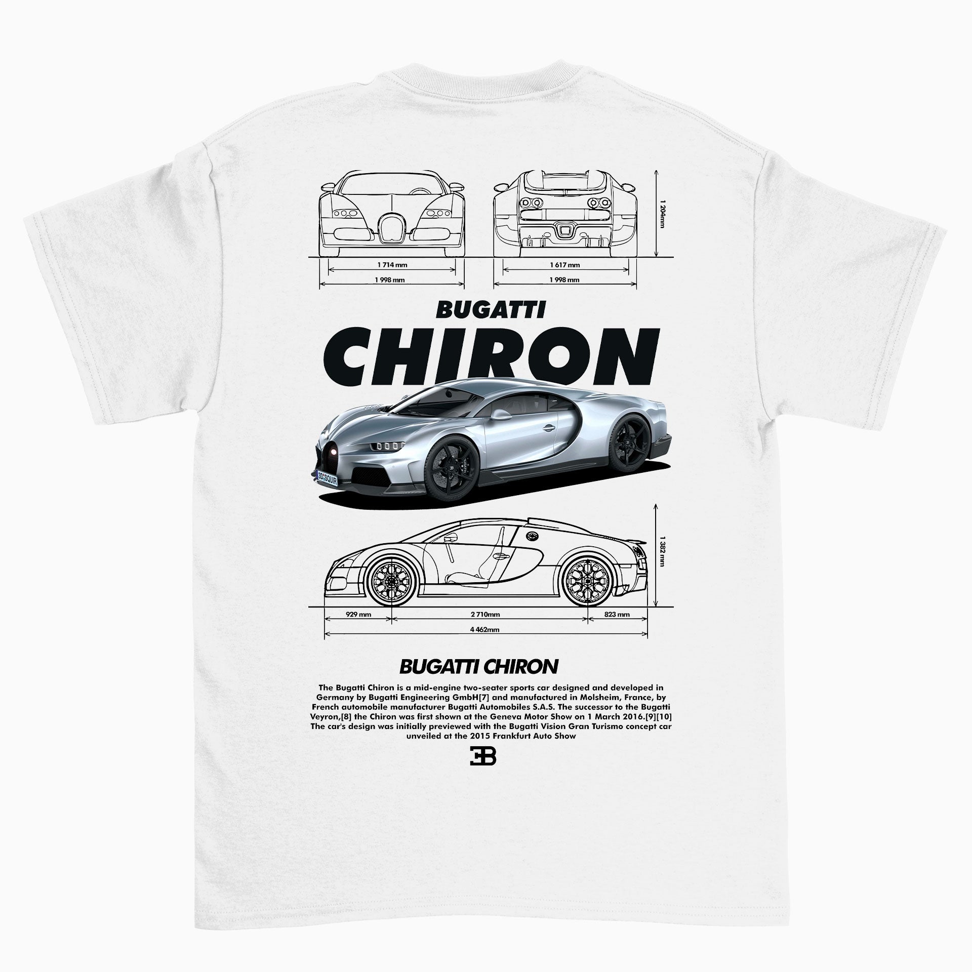 Camiseta Básica Unissex Bugatti Chiron v2 Black BRANCO