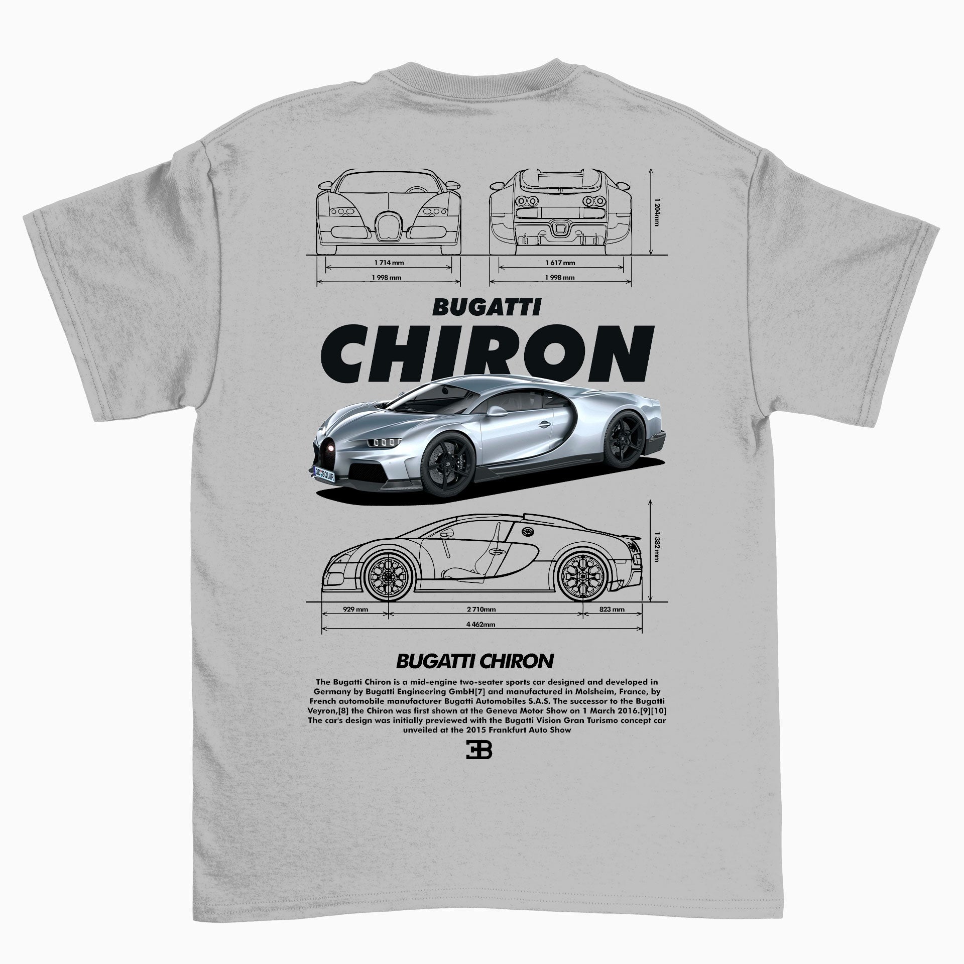 Camiseta Básica Unissex Bugatti Chiron v2 Black CINZA