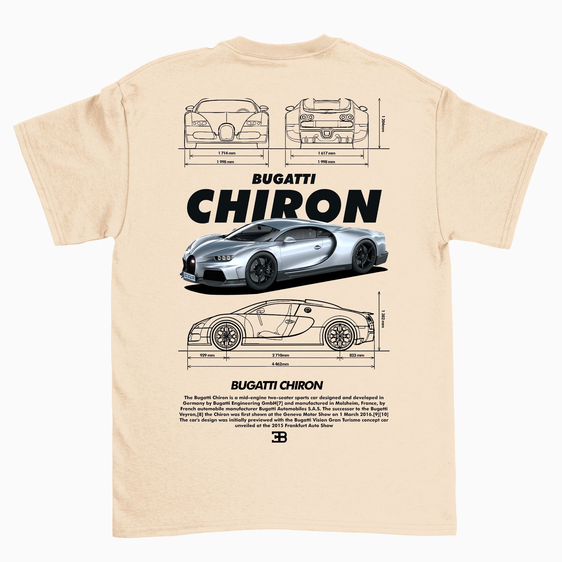 Camiseta Básica Unissex Bugatti Chiron v2 Black PEROLA OFF WHITE 