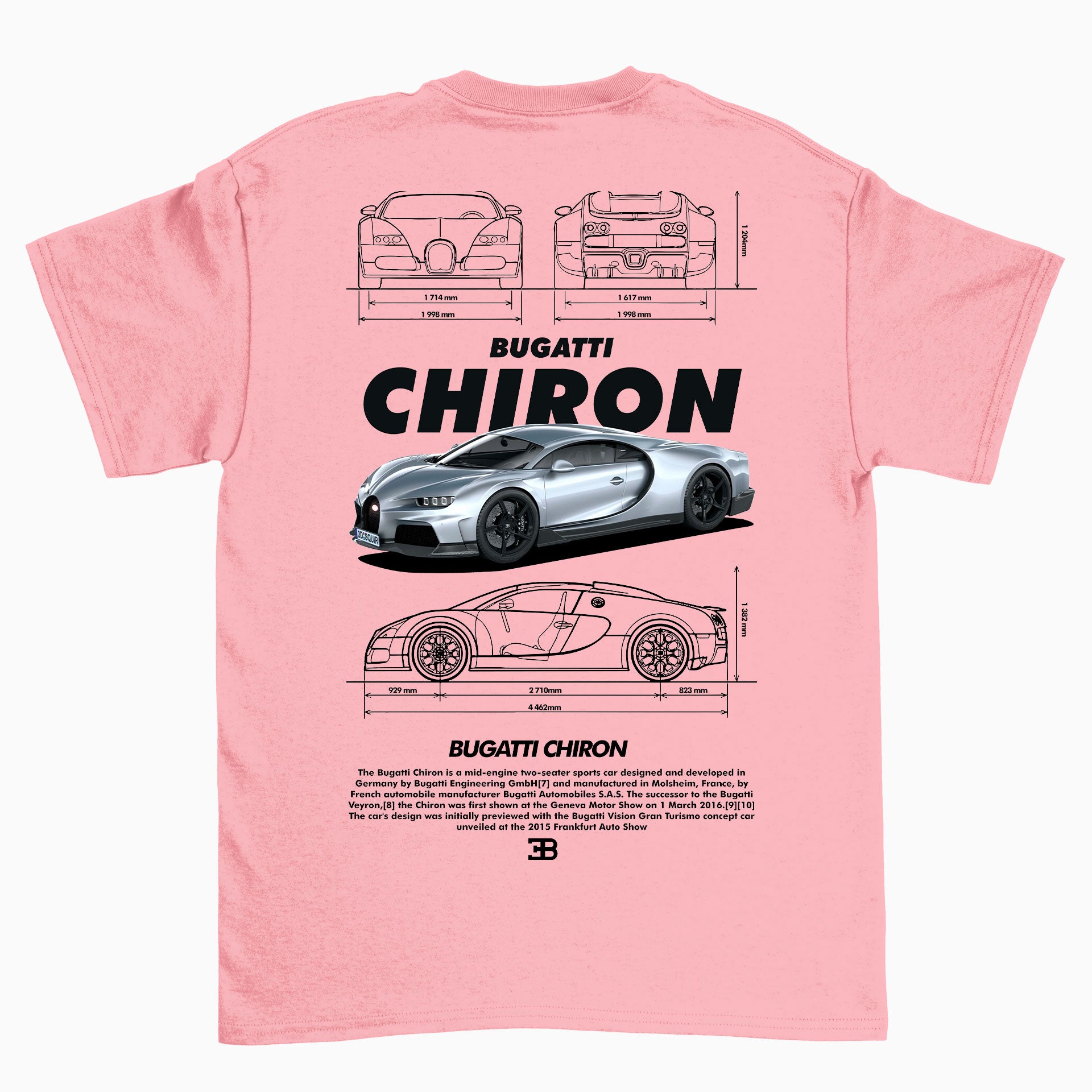 Camiseta Básica Unissex Bugatti Chiron v2 Black ROSA BEBE