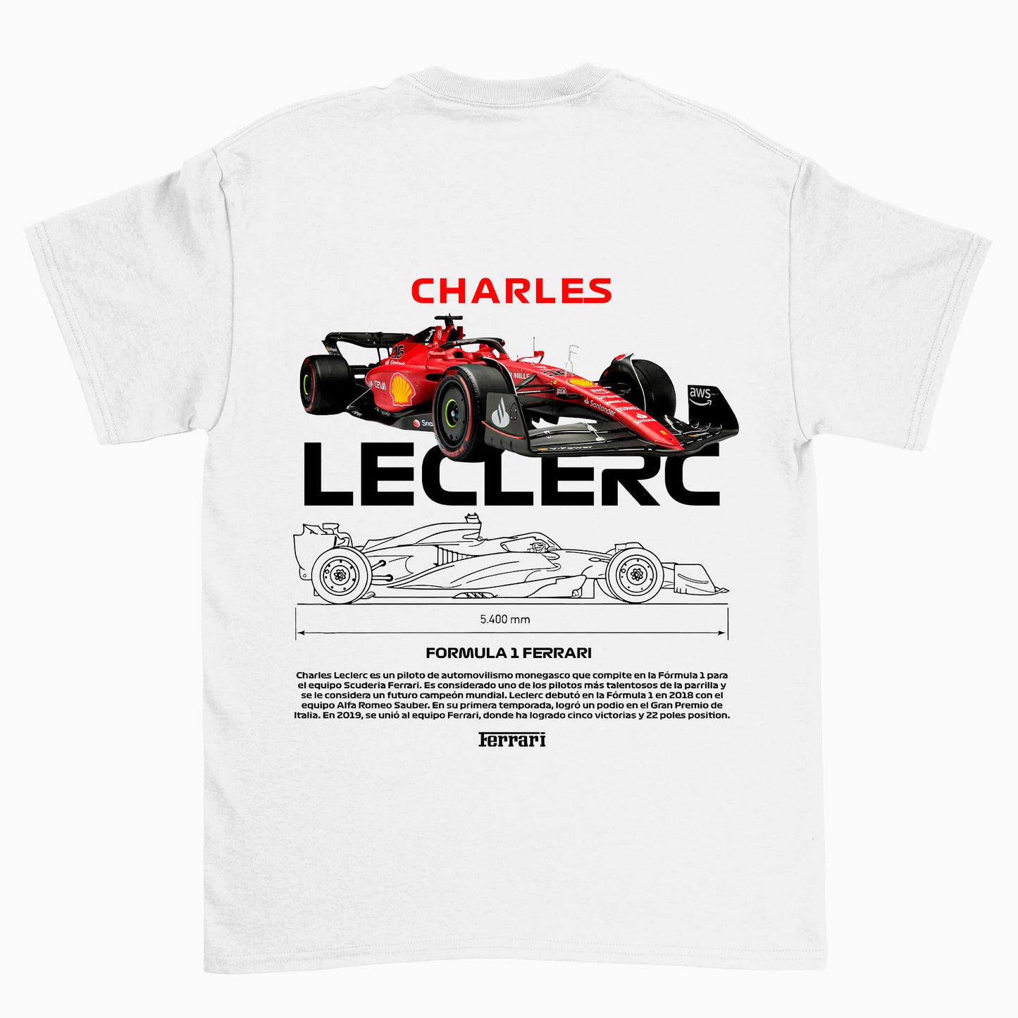 Camiseta Básica Unissex Charles Leclerc- Branco