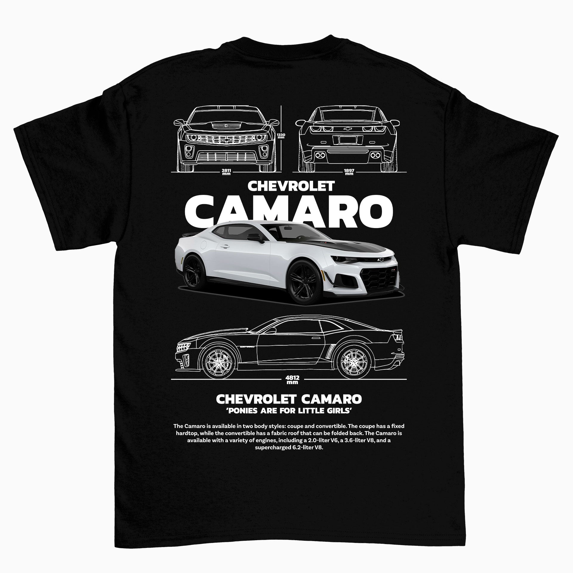 Camiseta Básica Unissex Chevrolet Camaro - Blanco- Preto