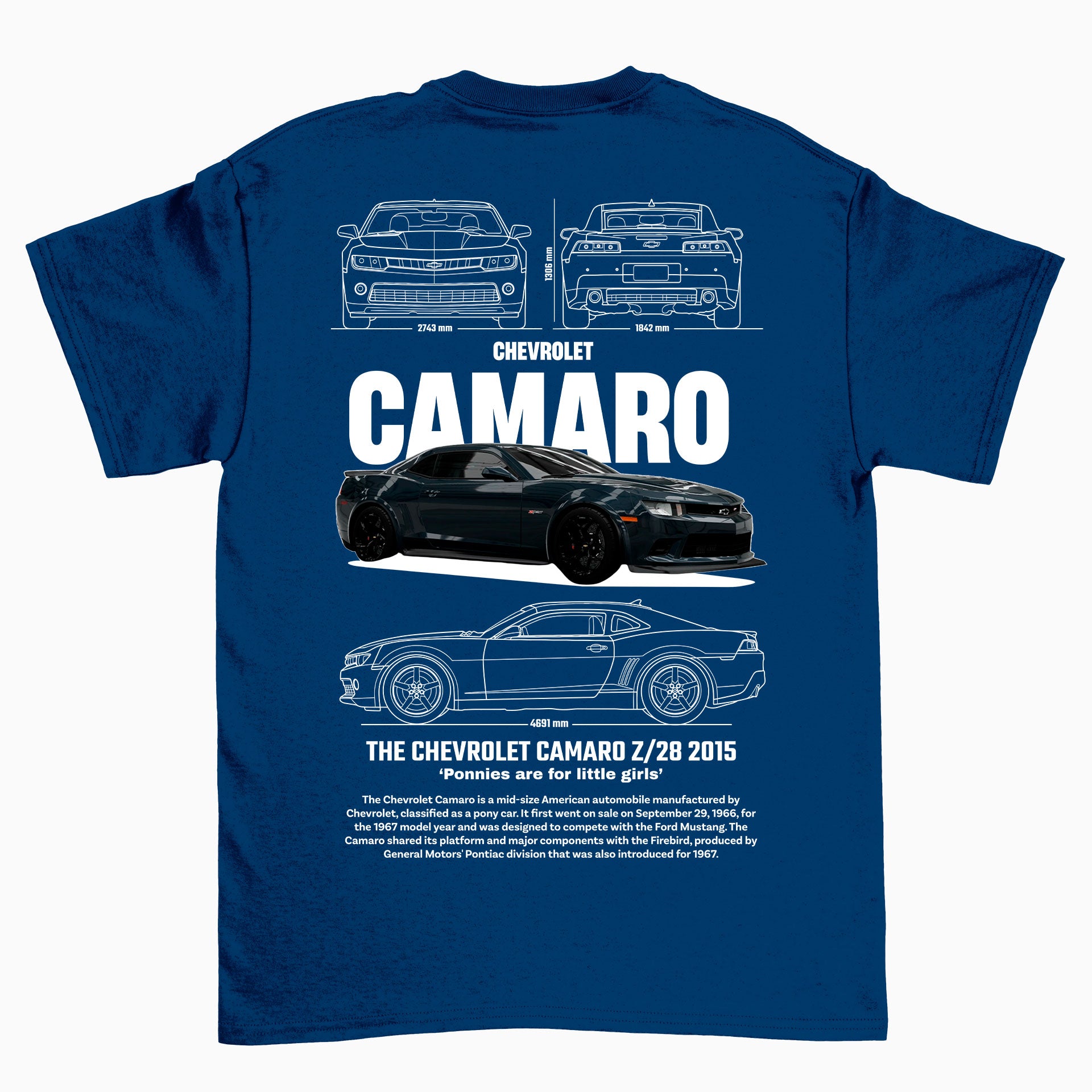 Camiseta Básica Unissex Chevrolet Camaro Z28 2015 BLACK AZUL MARINHO