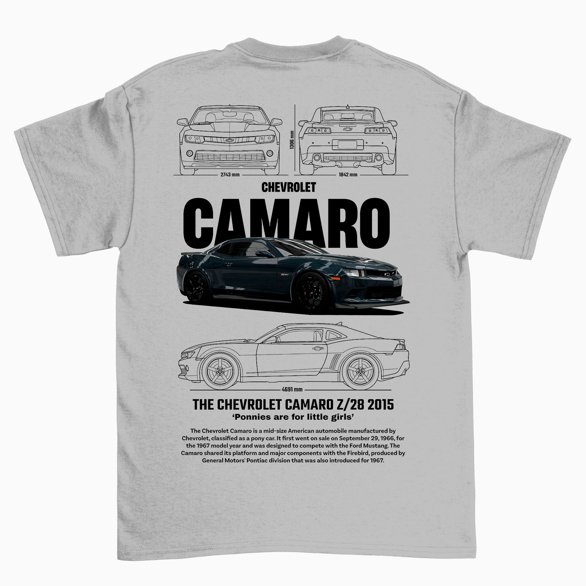 Camiseta Básica Unissex Chevrolet Camaro Z28 2015 BLACK CINZA