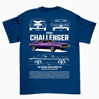 Camiseta Básica Unissex Dodge Challenger 70 - Azul- Marinho