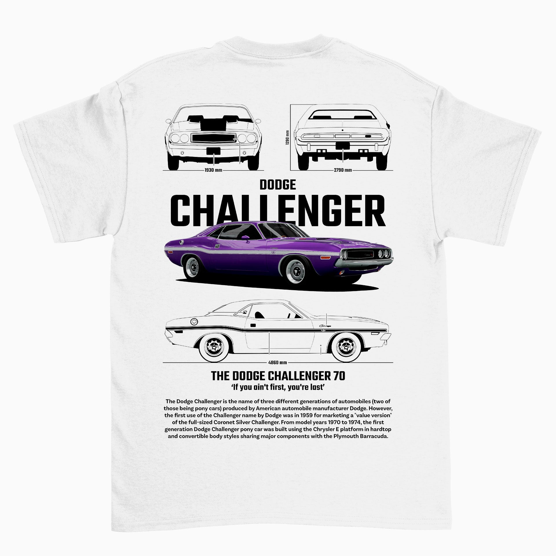 Camiseta Básica Unissex Dodge Challenger 70 - Branco