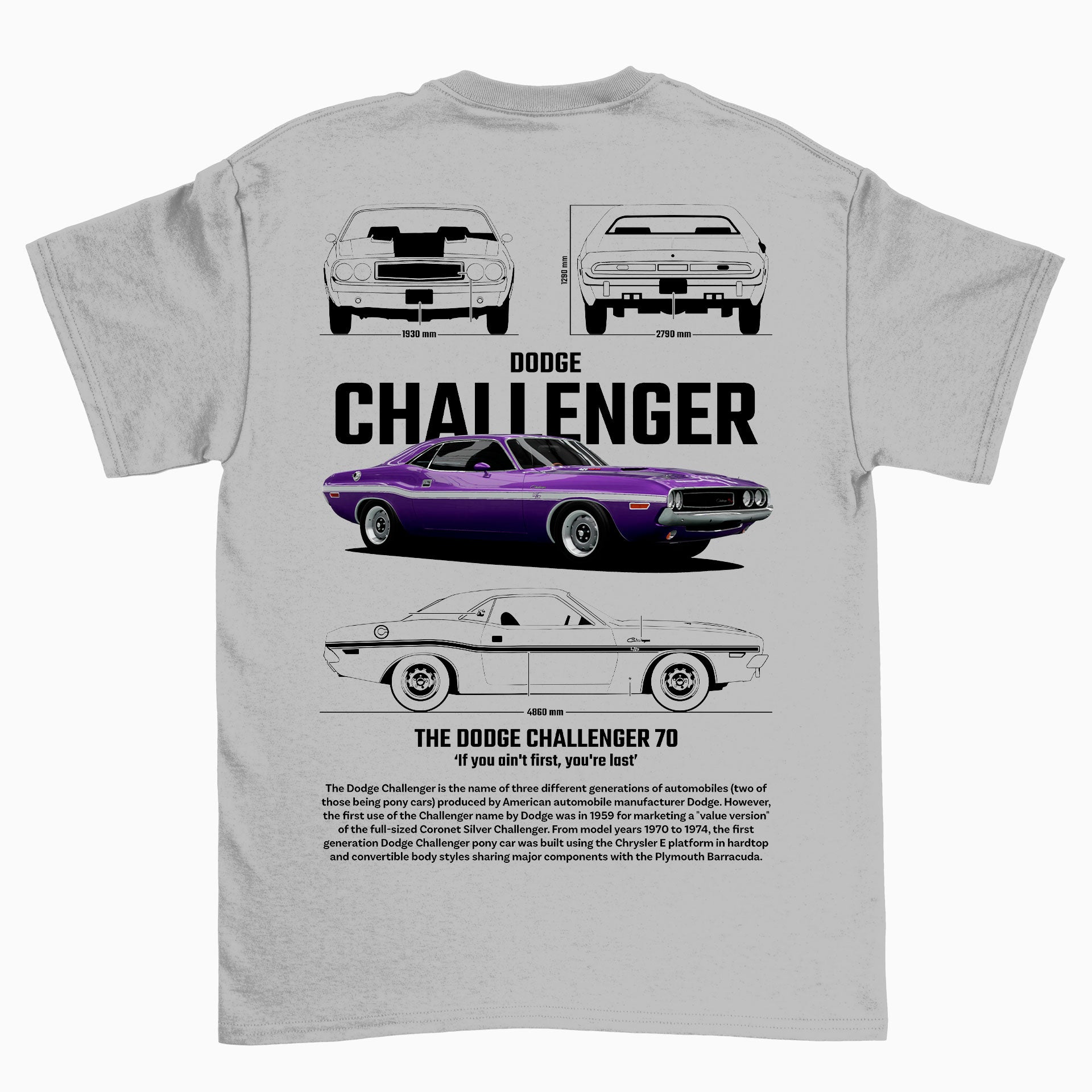 Camiseta Básica Unissex Dodge Challenger 70 - Cinza