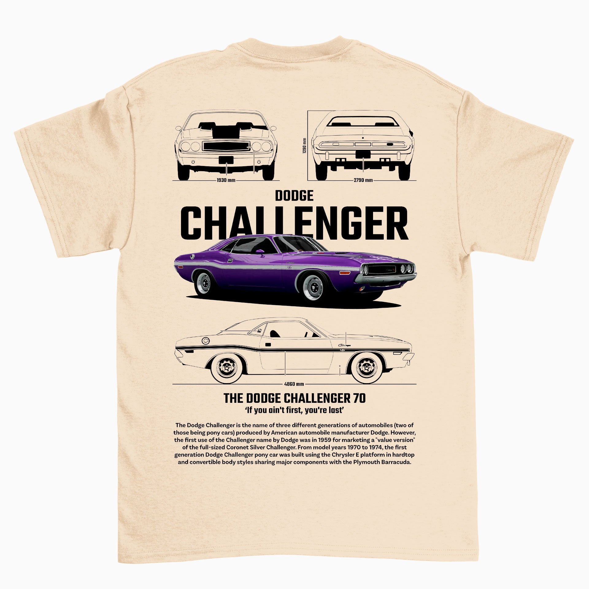 Camiseta Básica Unissex Dodge Challenger 70 - Pérola