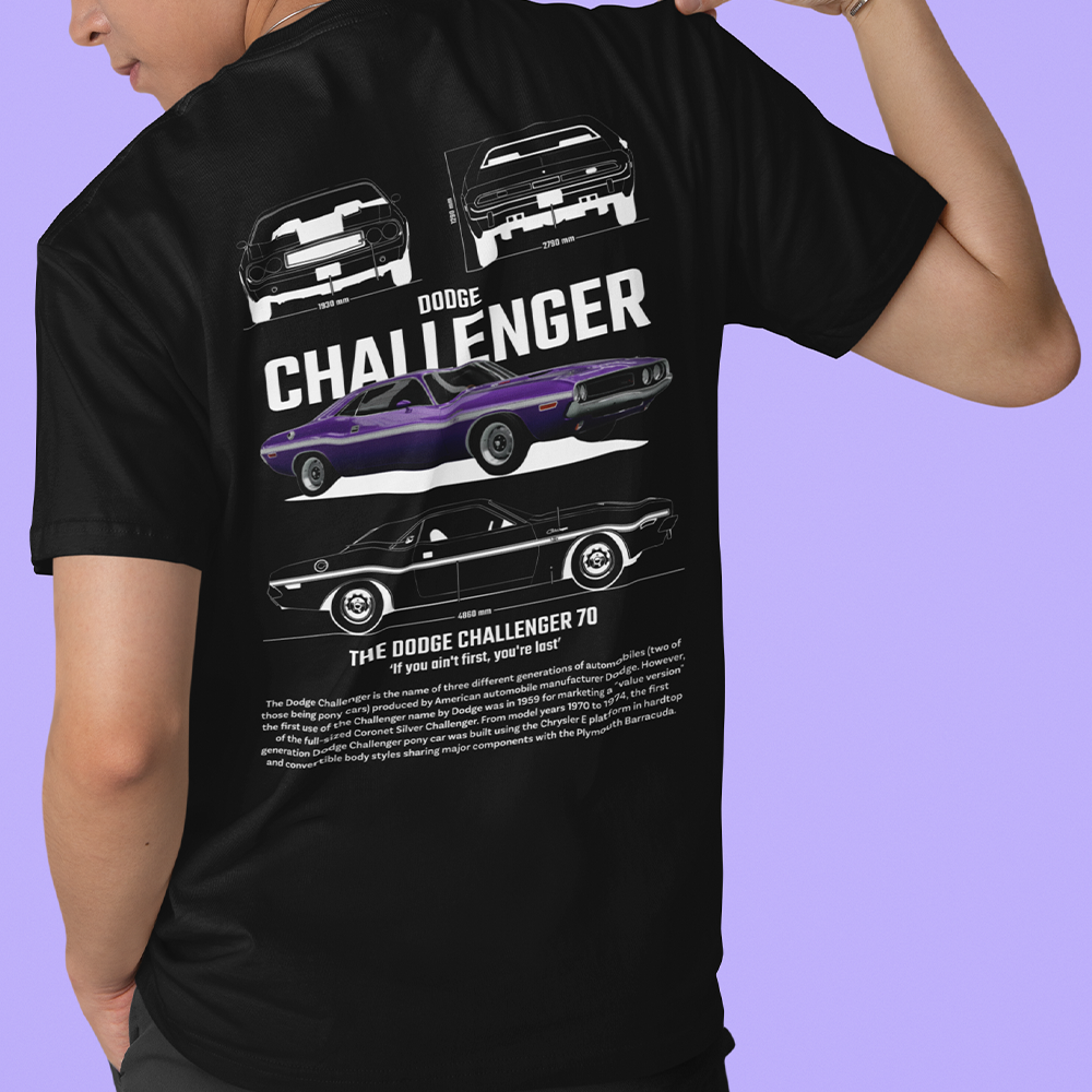 Camiseta Básica Unissex Dodge Challenger 70 - Preto