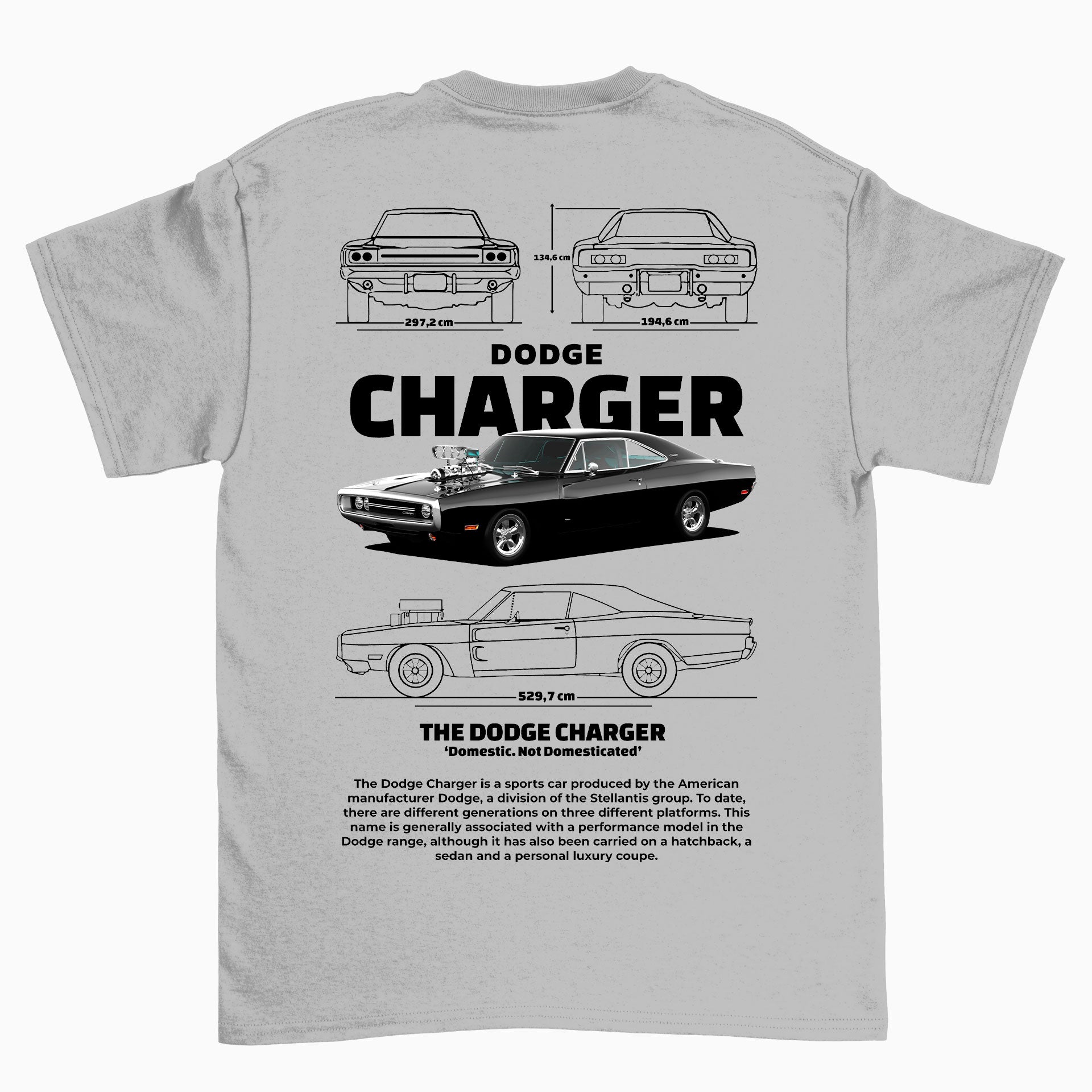 Camiseta Básica Unissex Dodge Charger 1970 CINZA
