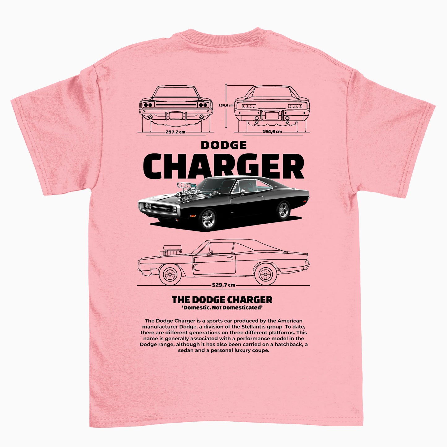 Camiseta Básica Unissex Dodge Charger 1970 ROSA BEBE