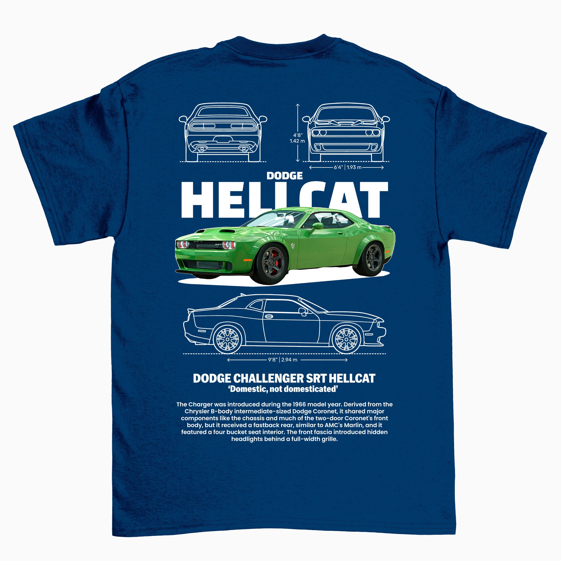 Camiseta Básica Unissex Dodge Charger SRT HELLCAT AZUL MARINHO