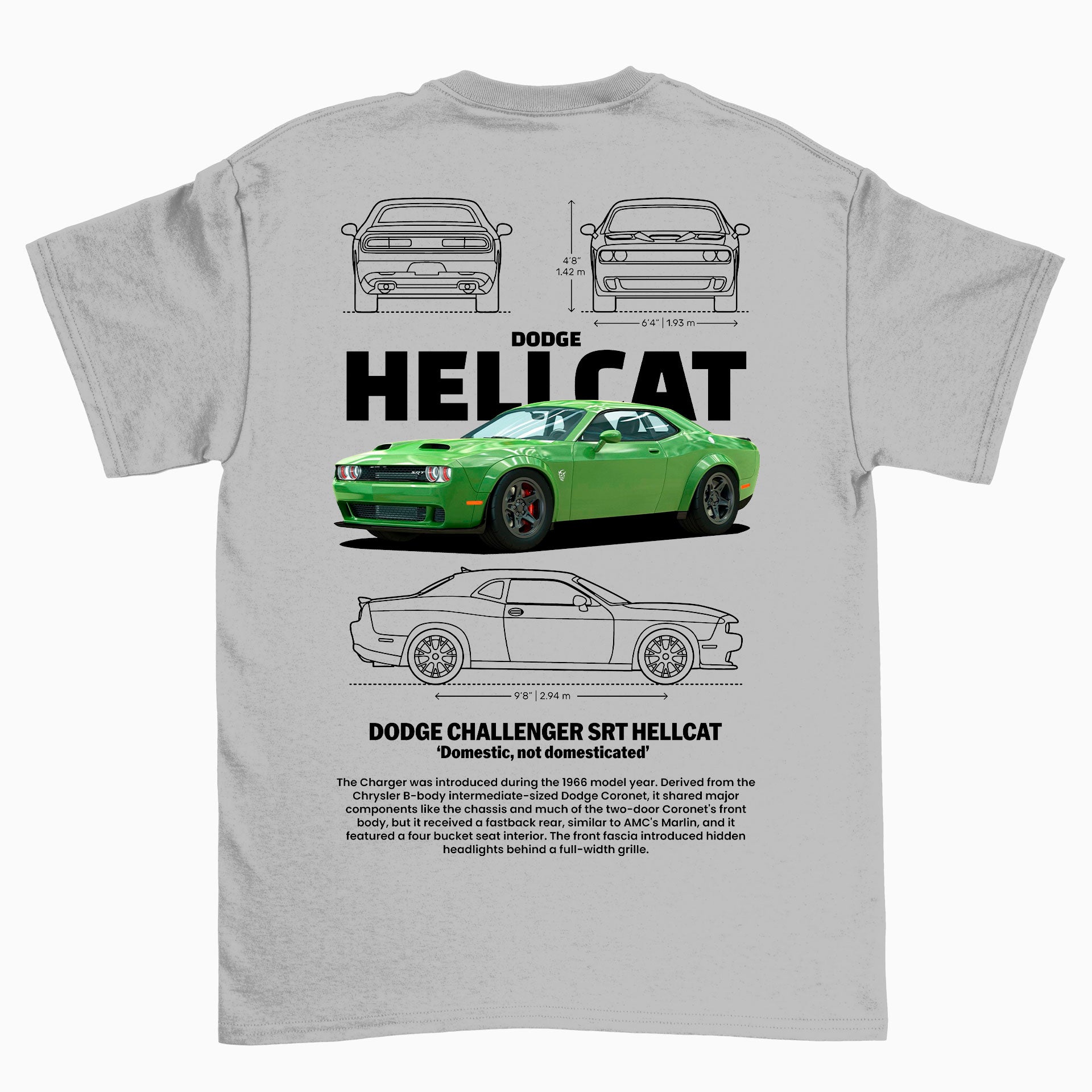 Camiseta Básica Unissex Dodge Charger SRT HELLCAT CINZA