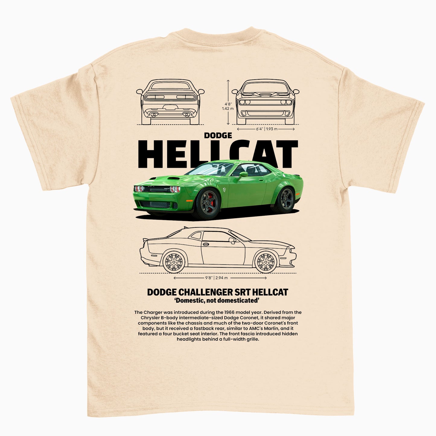 Camiseta Básica Unissex Dodge Charger SRT HELLCAT PEROLA 