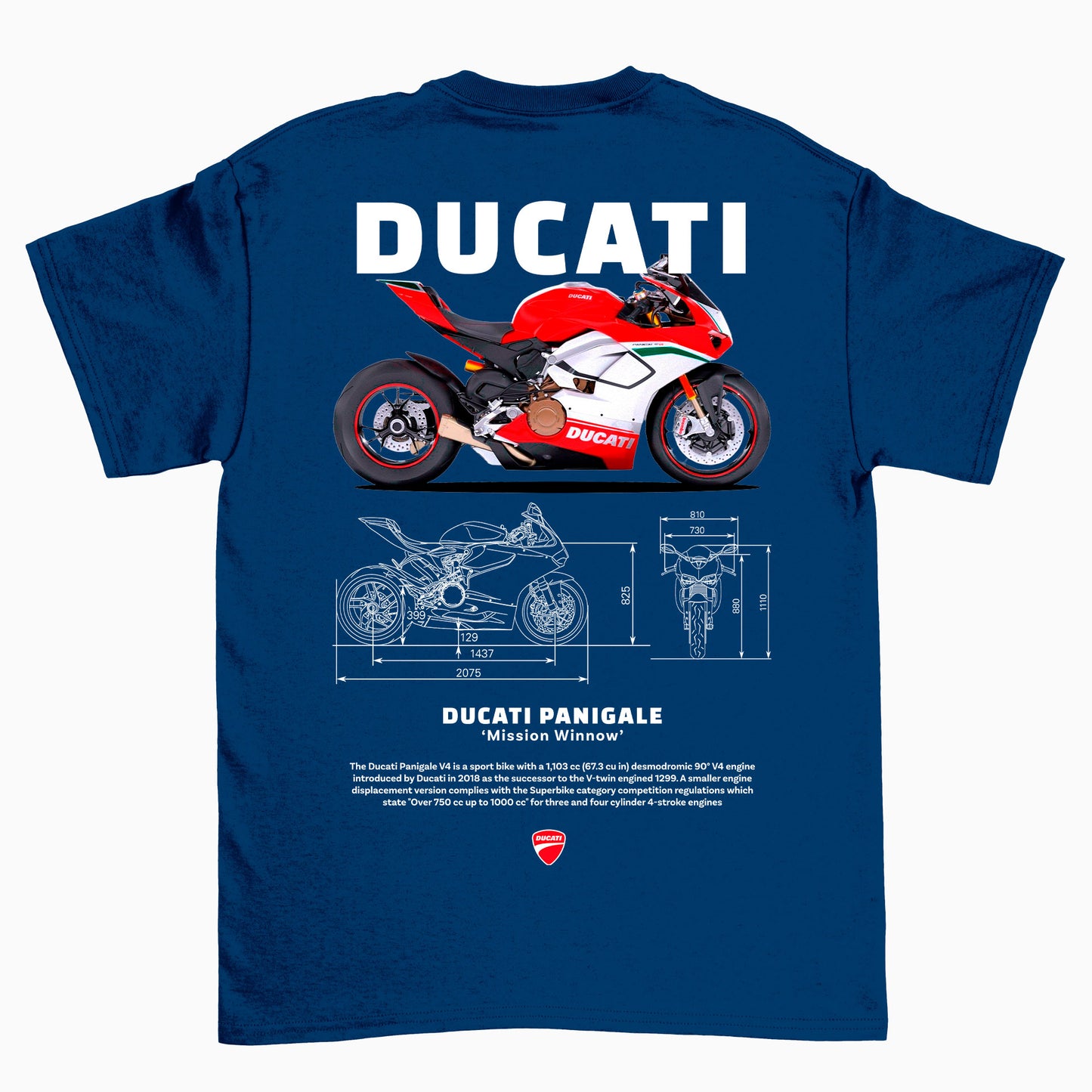 Camiseta Básica Unissex Ducati Panigale W - Azul- Amarinho