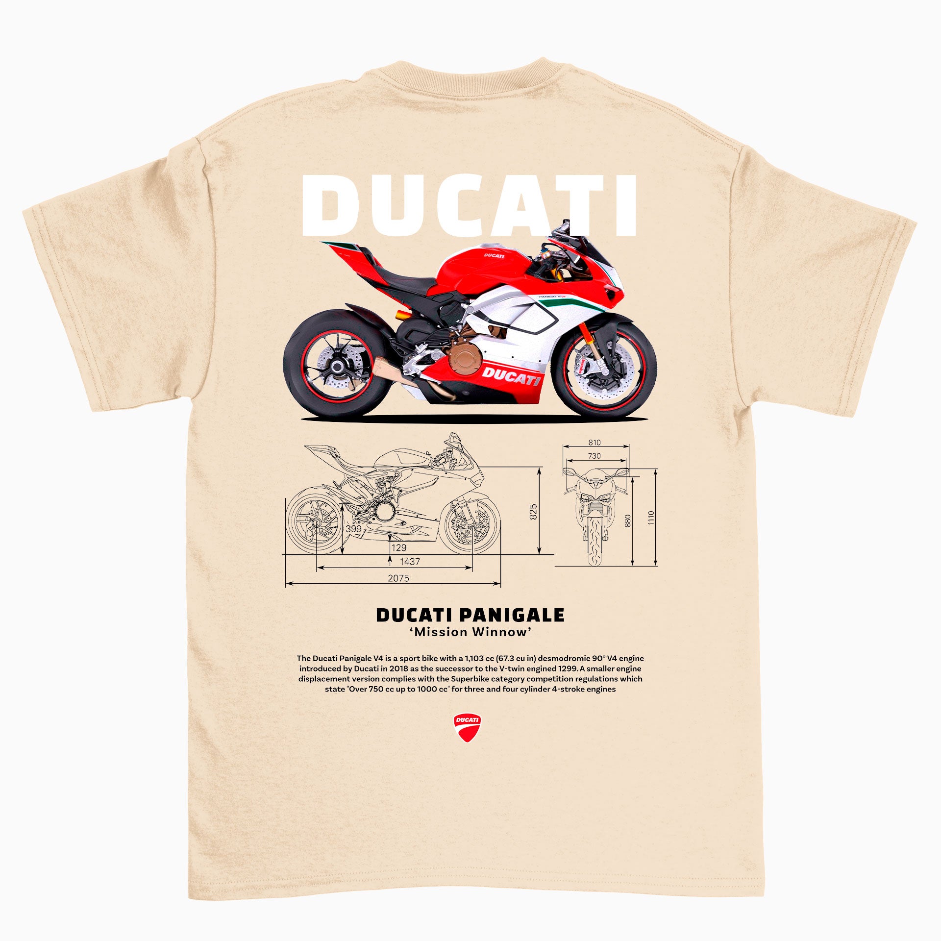 Camiseta Básica Unissex Ducati Panigale W - Pérola