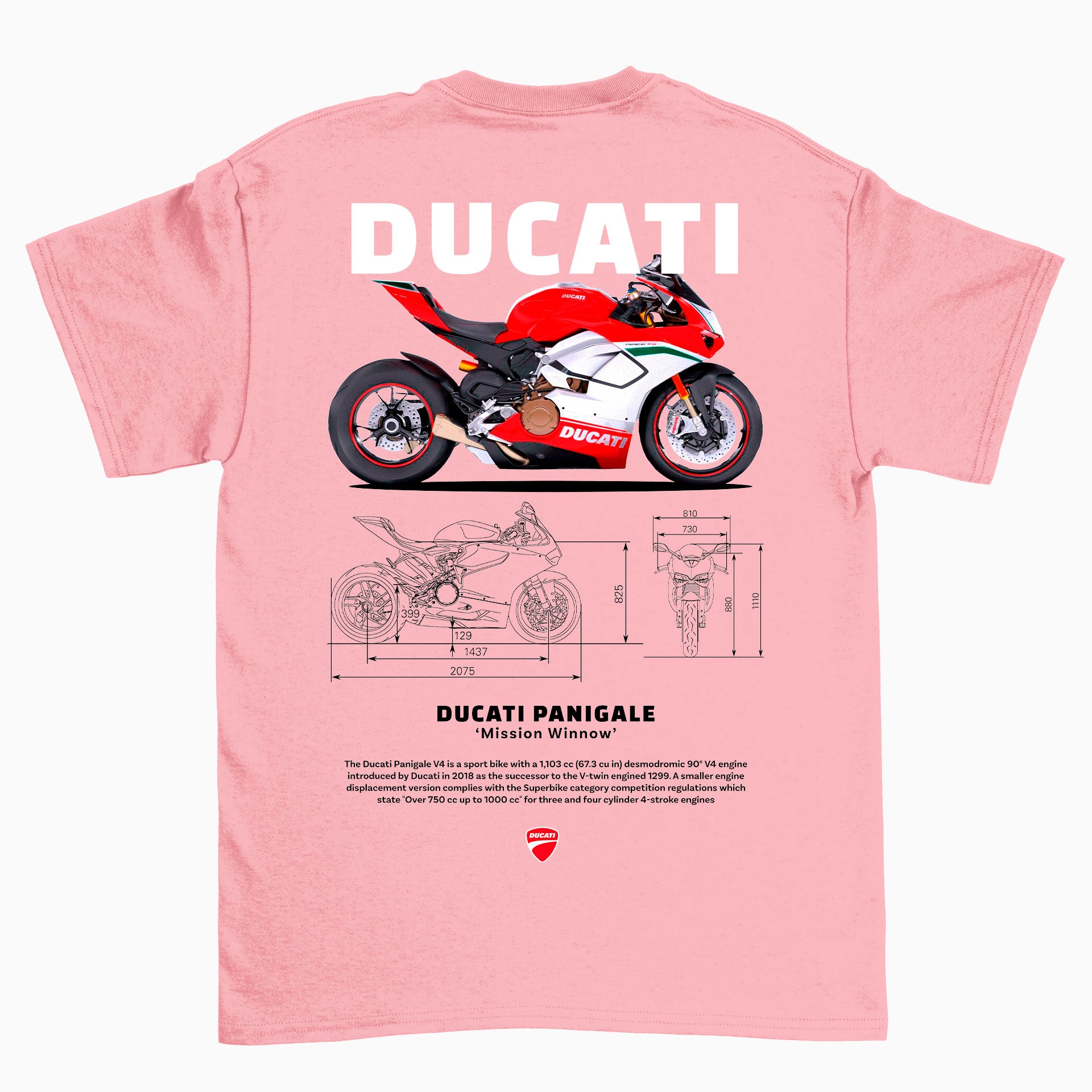 Camiseta Básica Unissex Ducati Panigale W - Rosa Bebê