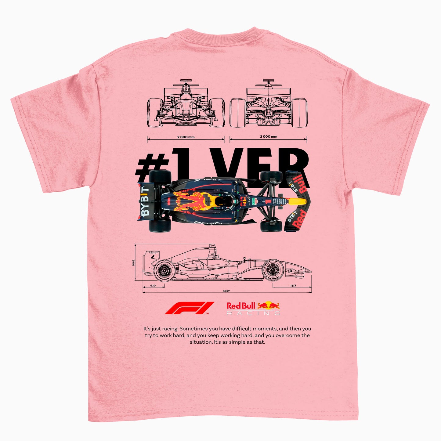 Camiseta Básica Unissex F1 Red Bull Car Template Rosa Bebê